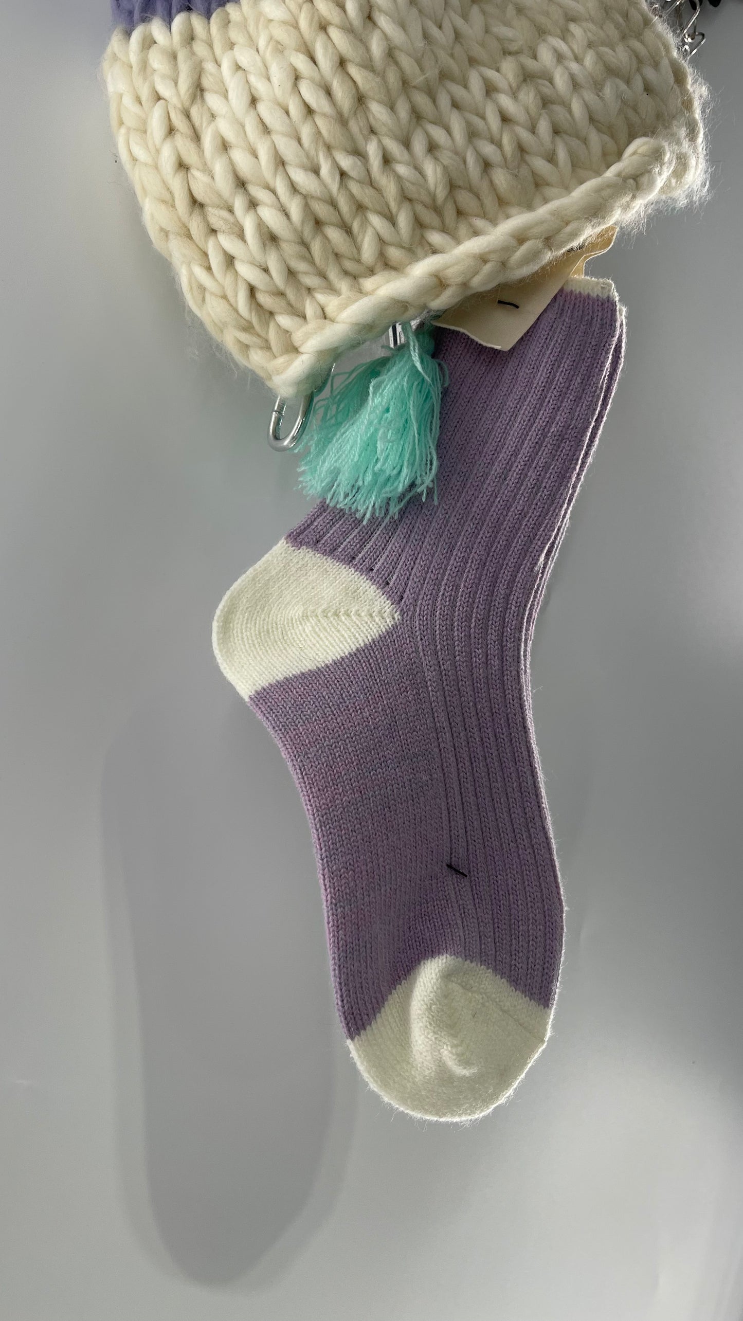 Free People Lavender Purple and White Knit Beanie and Sock Set