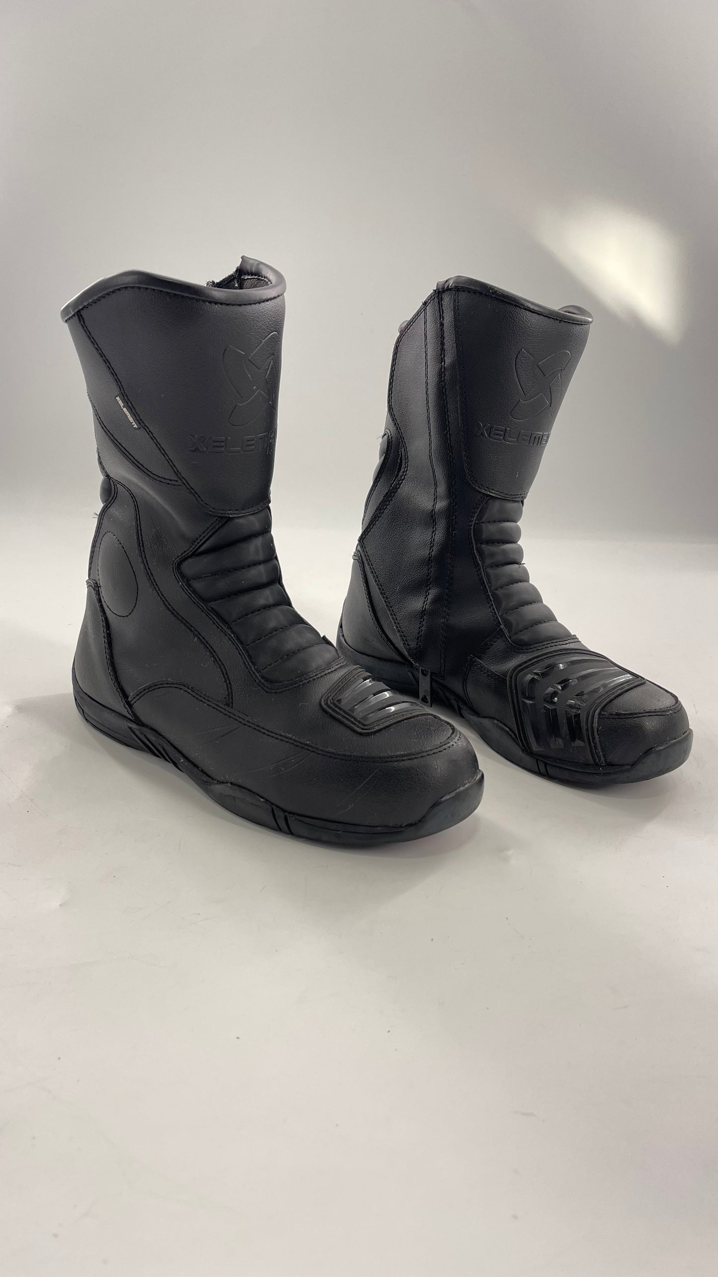 XELEMENT Black Leather Motorcycle Motocross Riding Boots (9.5)