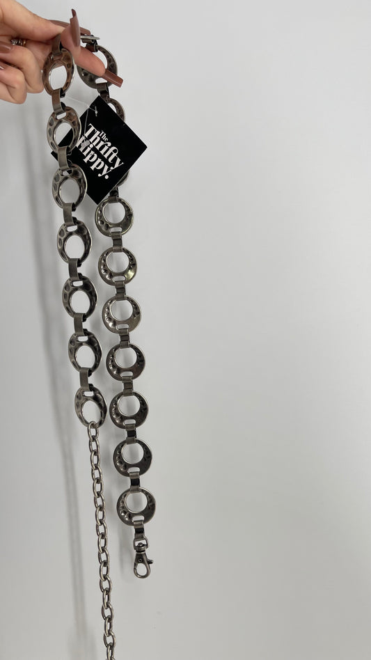 Vintage Dark Silver Hammered Metal Hoop Chainlink Belt (Medium)