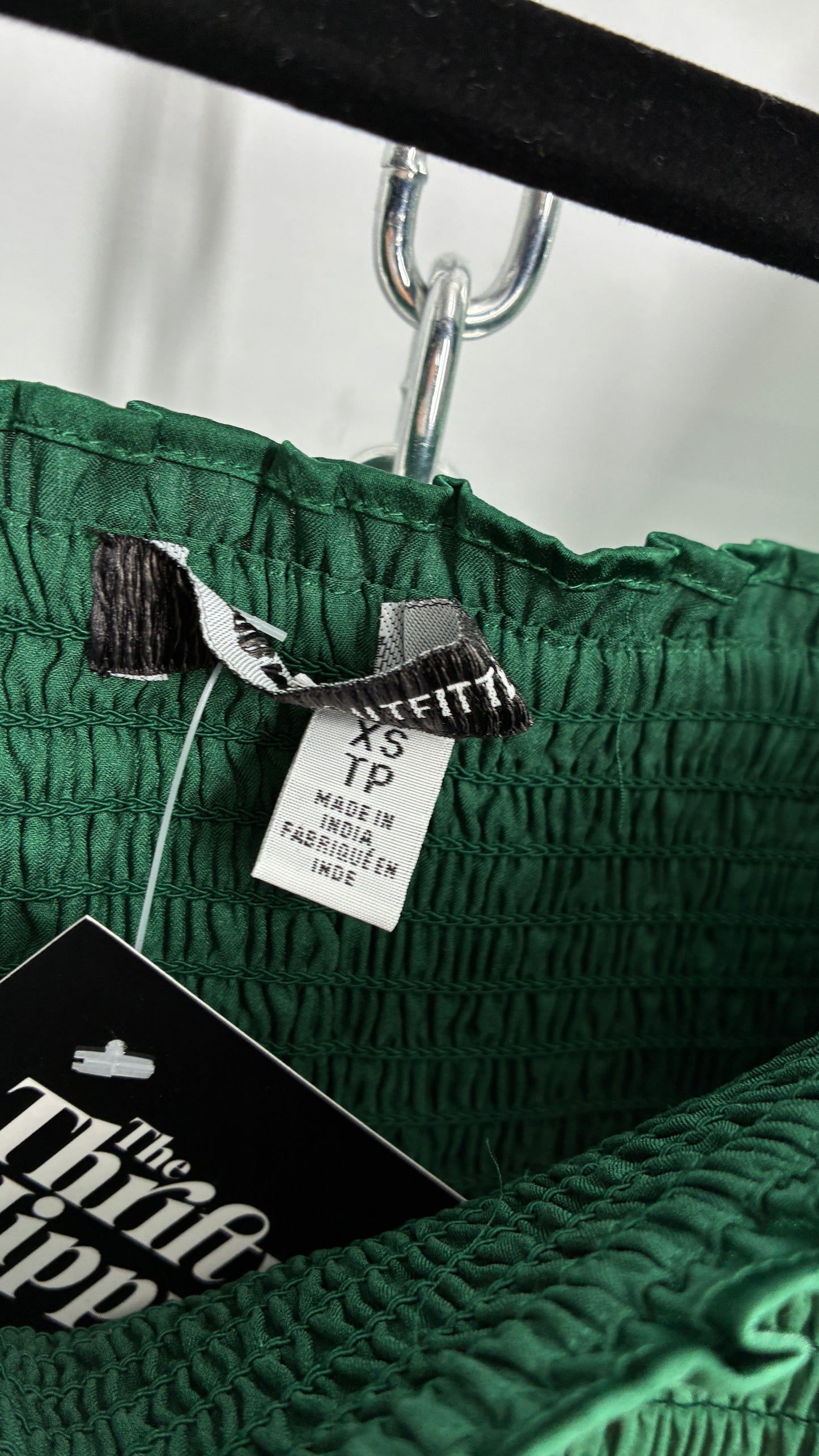 Urban Outfitters Green Smocked Top with Sheer Puff Renaissance Sleeve (XS)