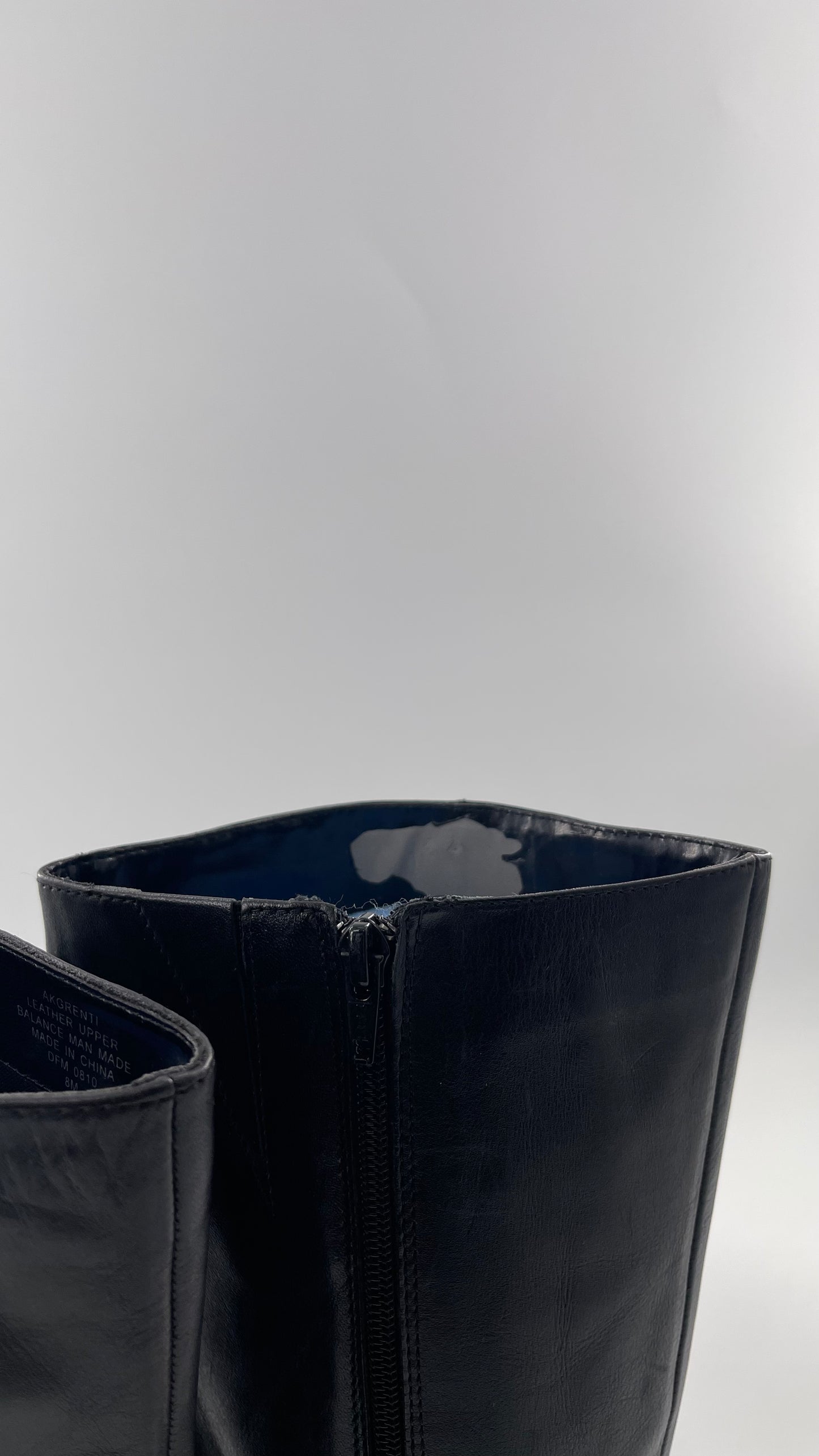 Vintage Black Anne Klein Leather Knee High Boots with Pointed Toe and Ankle Metal Buckle Detail (8)
