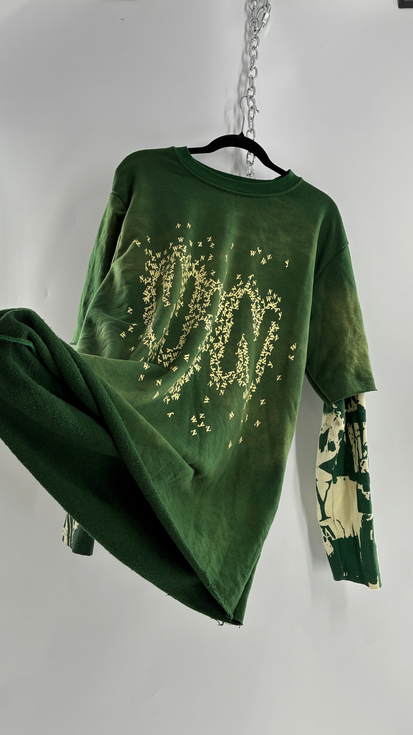 WYN Green Paint Splattered Henley/Baggy T Shirt Men’s Long Sleeve (XXXL)