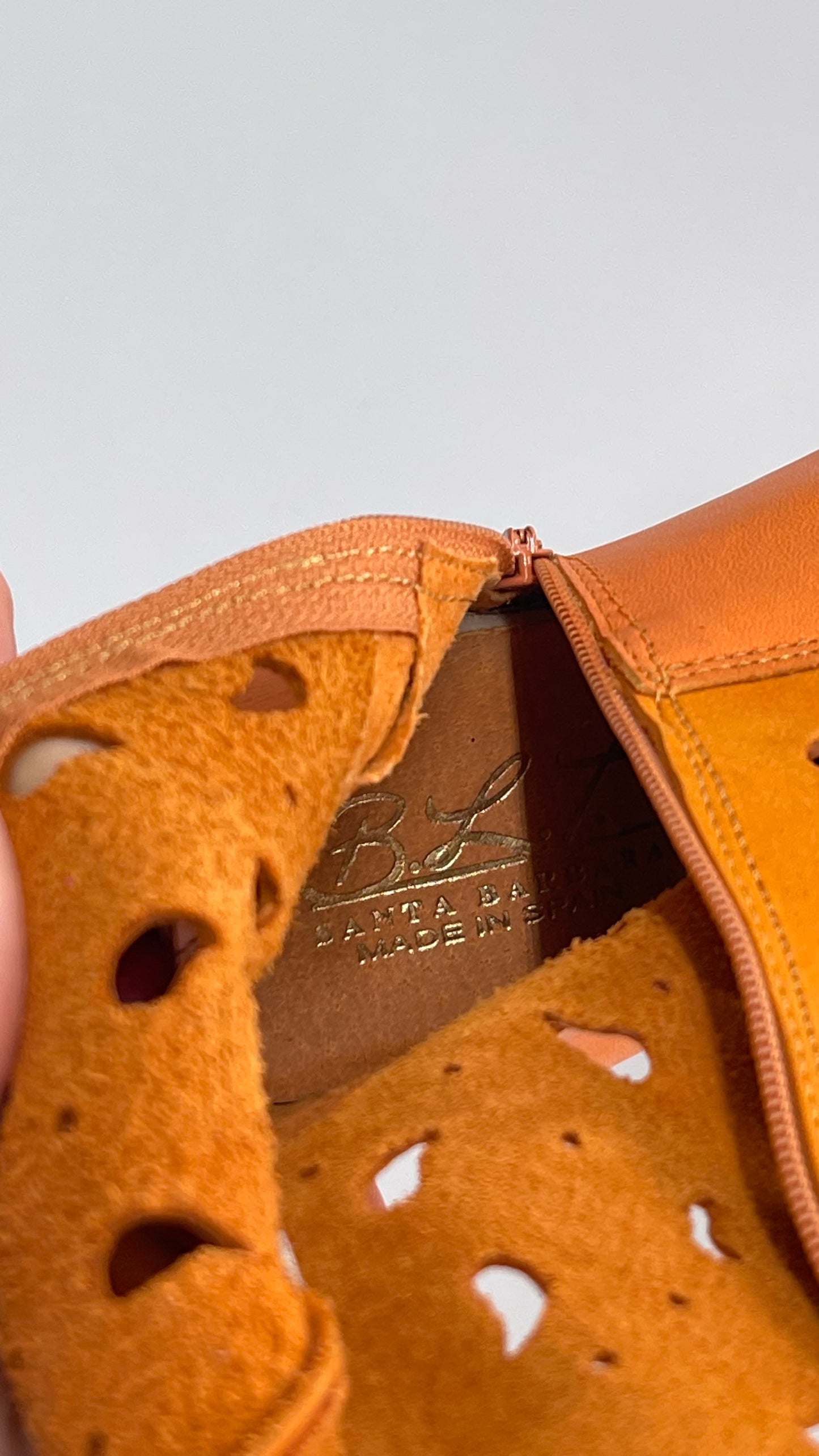 Vintage Santa Barbara Orange Leather Made in Spain Pointed Toe Cowboy Boots (8)