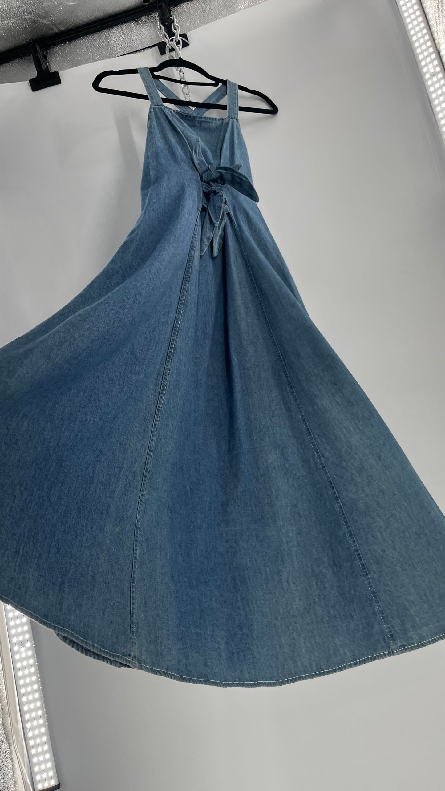Vintage CDC Denim Triple Tie Bust Maxi Dress (6)