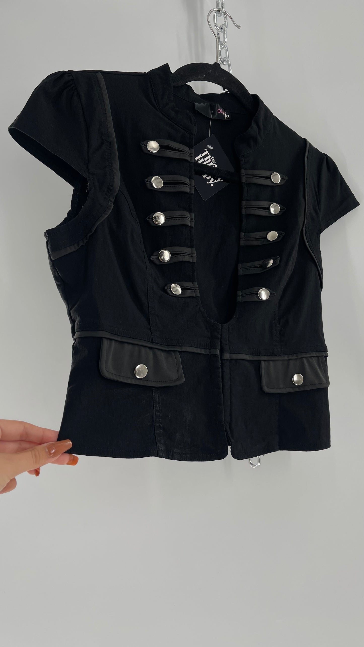 Vintage Black Double Breasted Military Steampunk Drummer Corset Top (Large)