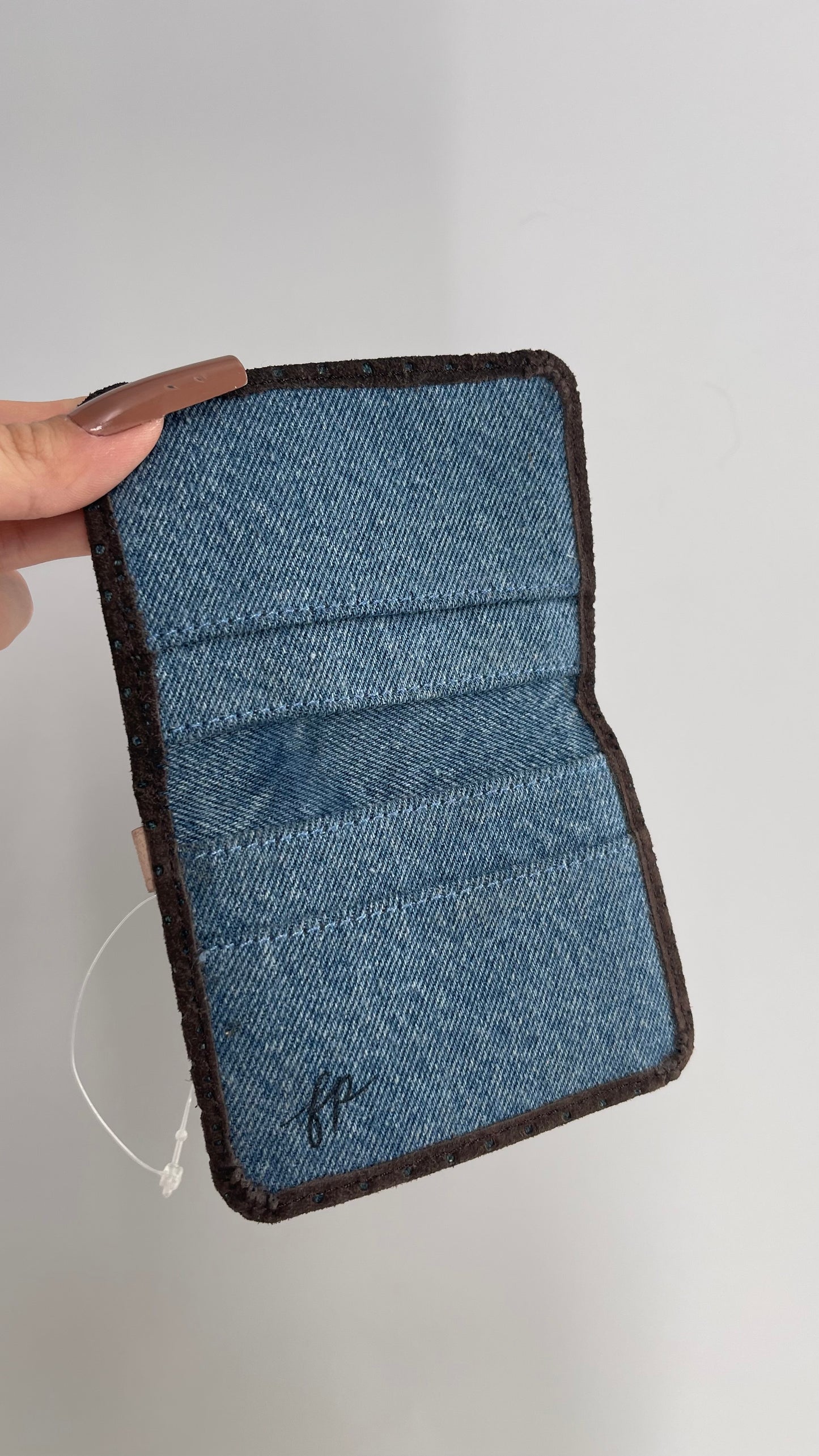 Free People Brown Suede Wallet with Denim Lining