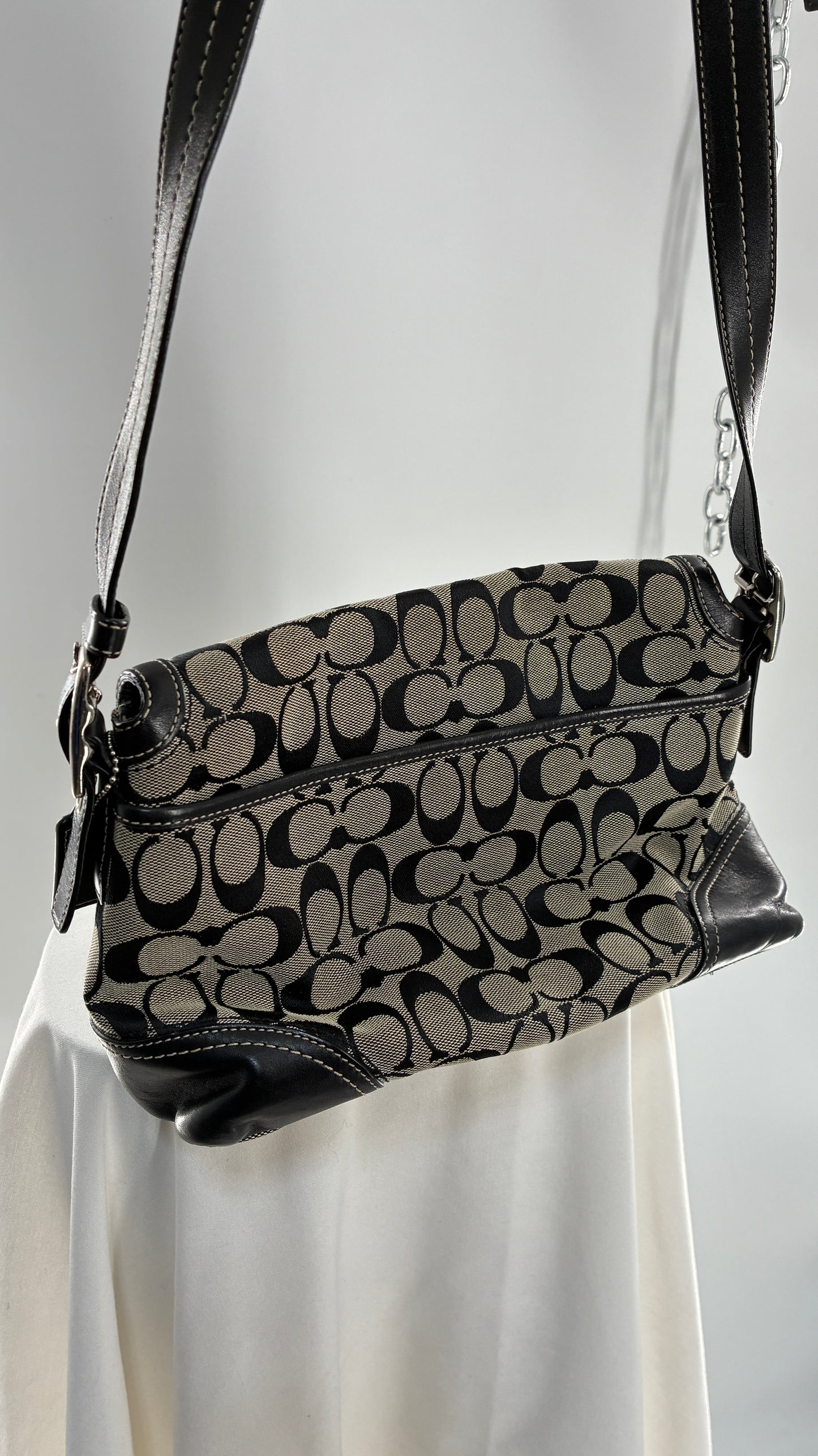 Vintage COACH Hampton Gray and Black Monogram Shoulder Bag