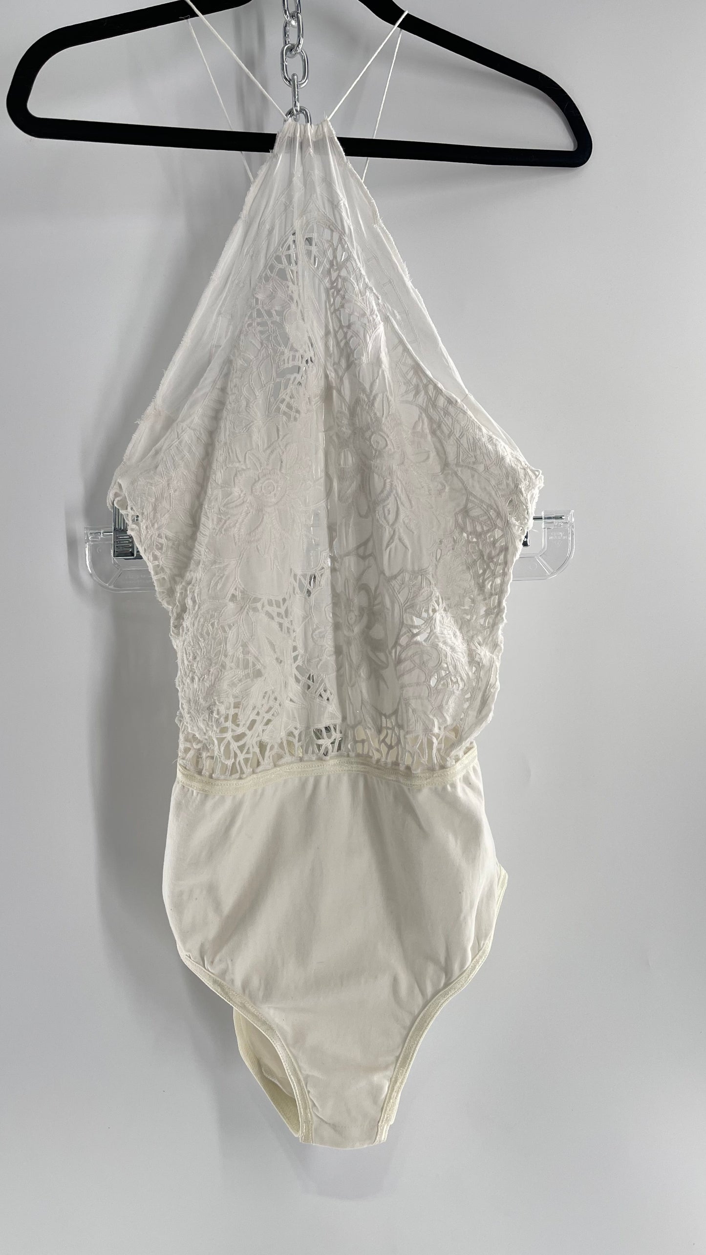 Intimately Free People White Eyelet Lace Open Back Bodysuit (Medium)