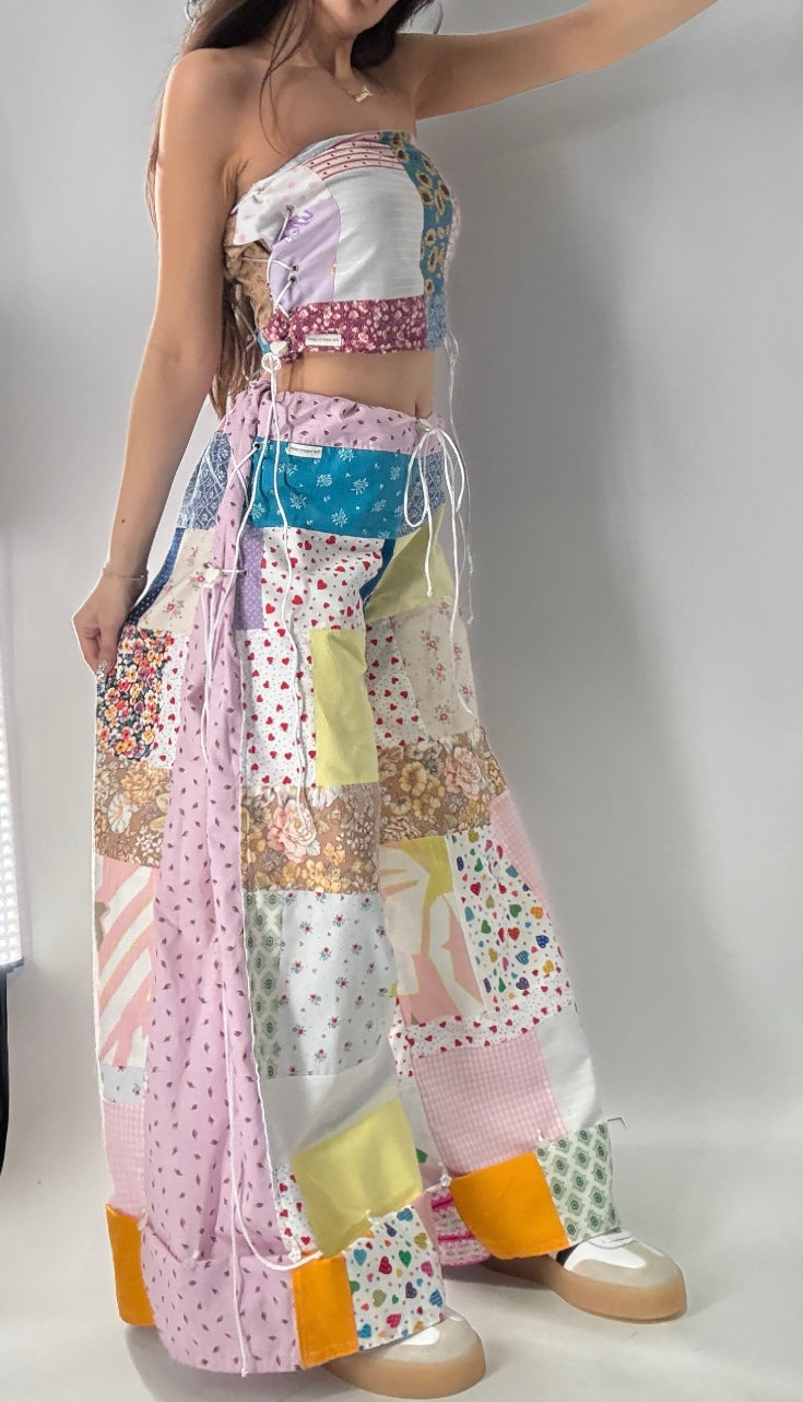 Vintage Handmade Patchwork Picnic Princess 2 Piece Set (XS-XL One Size)