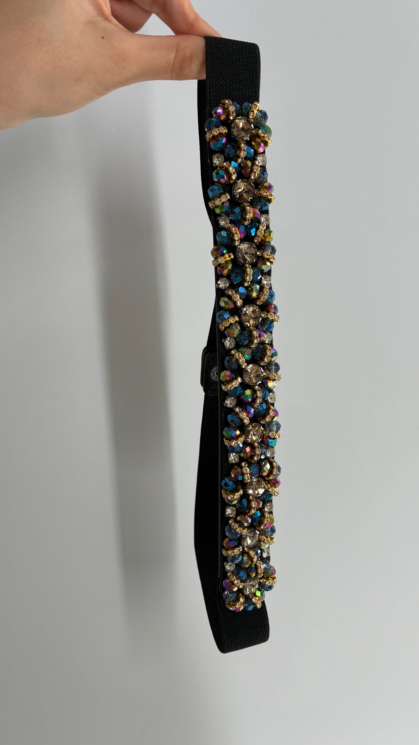 Vintage Elastic Belt Covered in Beaded Appliqués