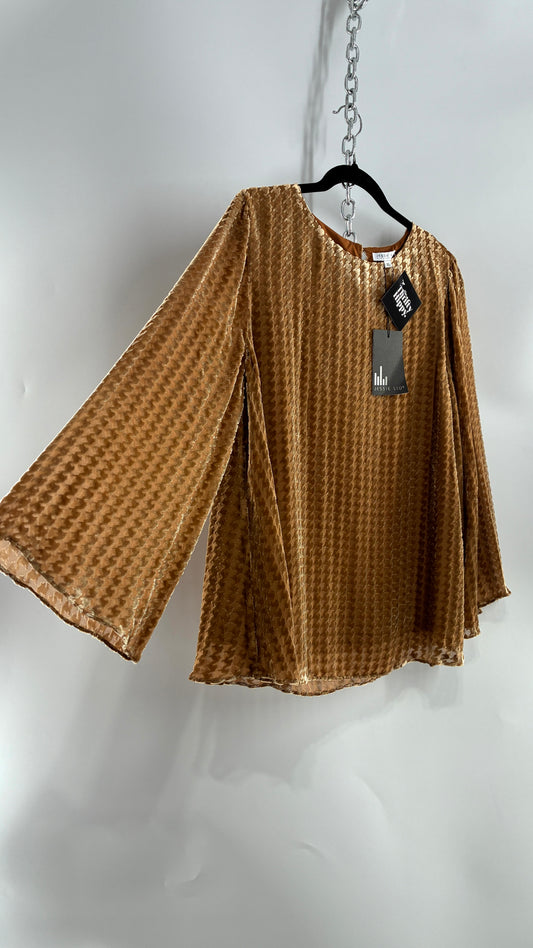 JESSIE LIU Lainey Bell Sleeve Burn Out Effect Silk Blouse (XL)