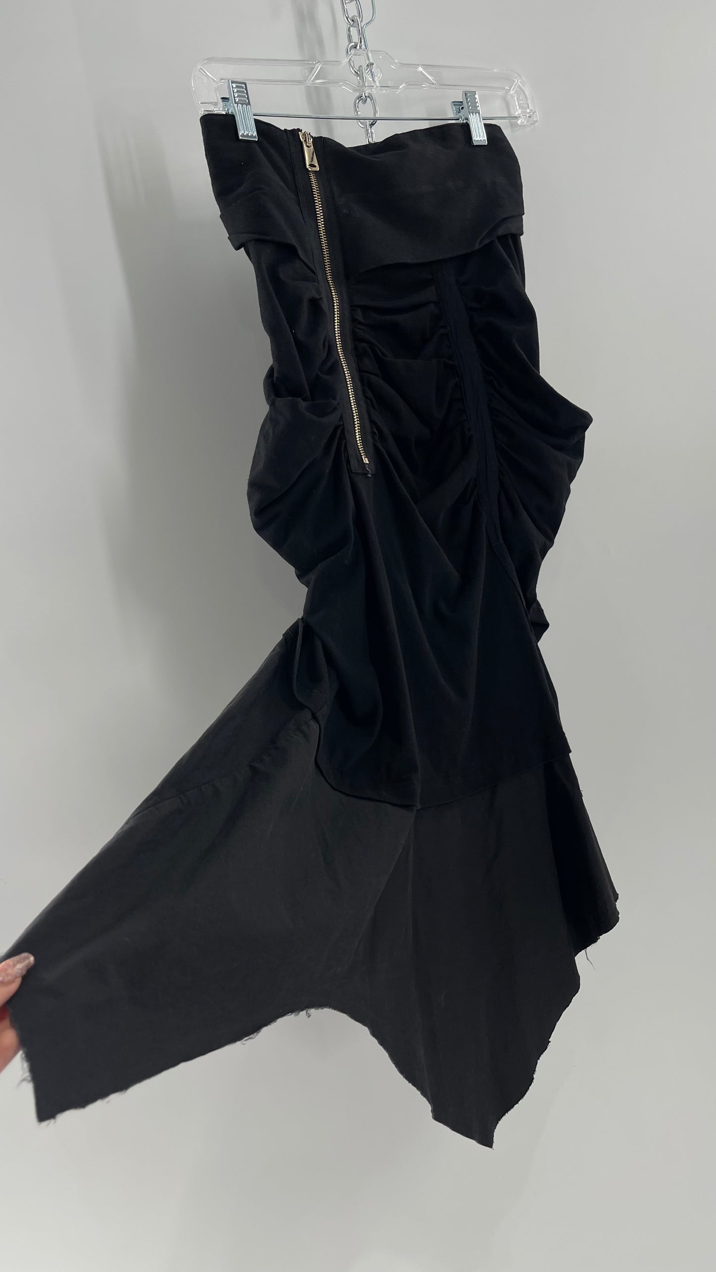 AGANOVICH Black TS50 Jersey Ruched Asymmetric Cargo Skirt with Gold Zipper (0)