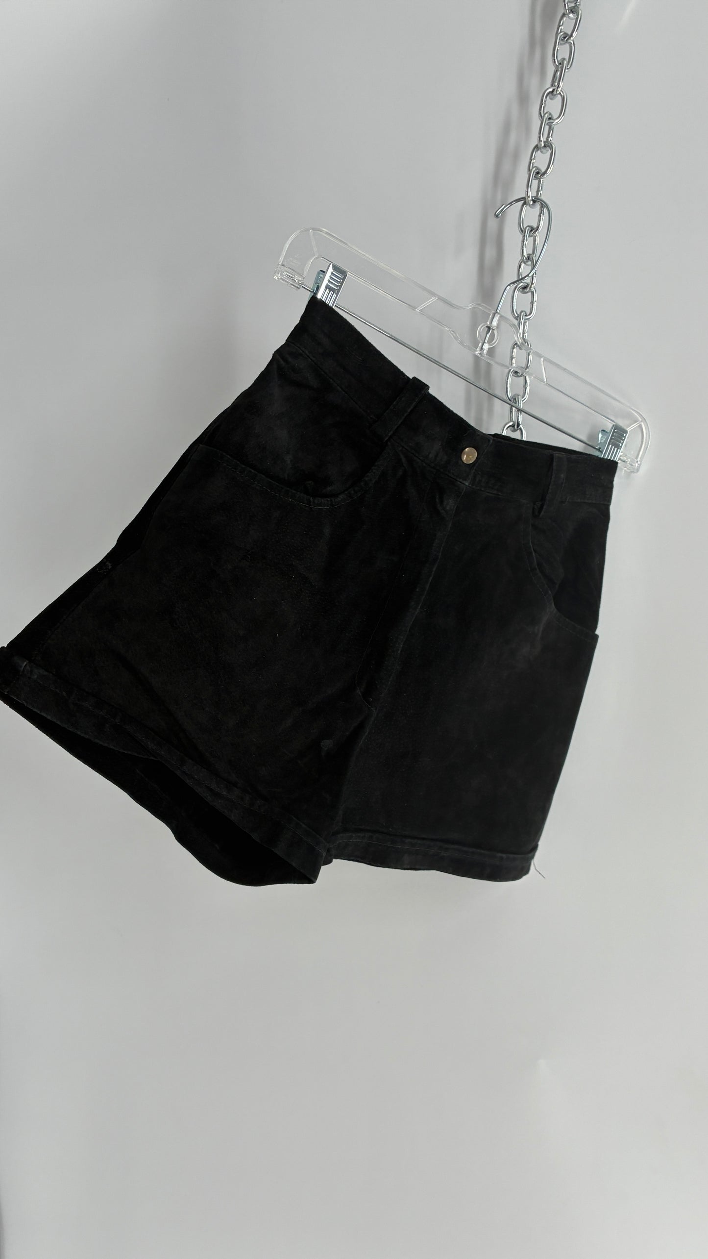Vintage NEVADA BLUE Black Genuine Suede High Waisted Shorts (XS)