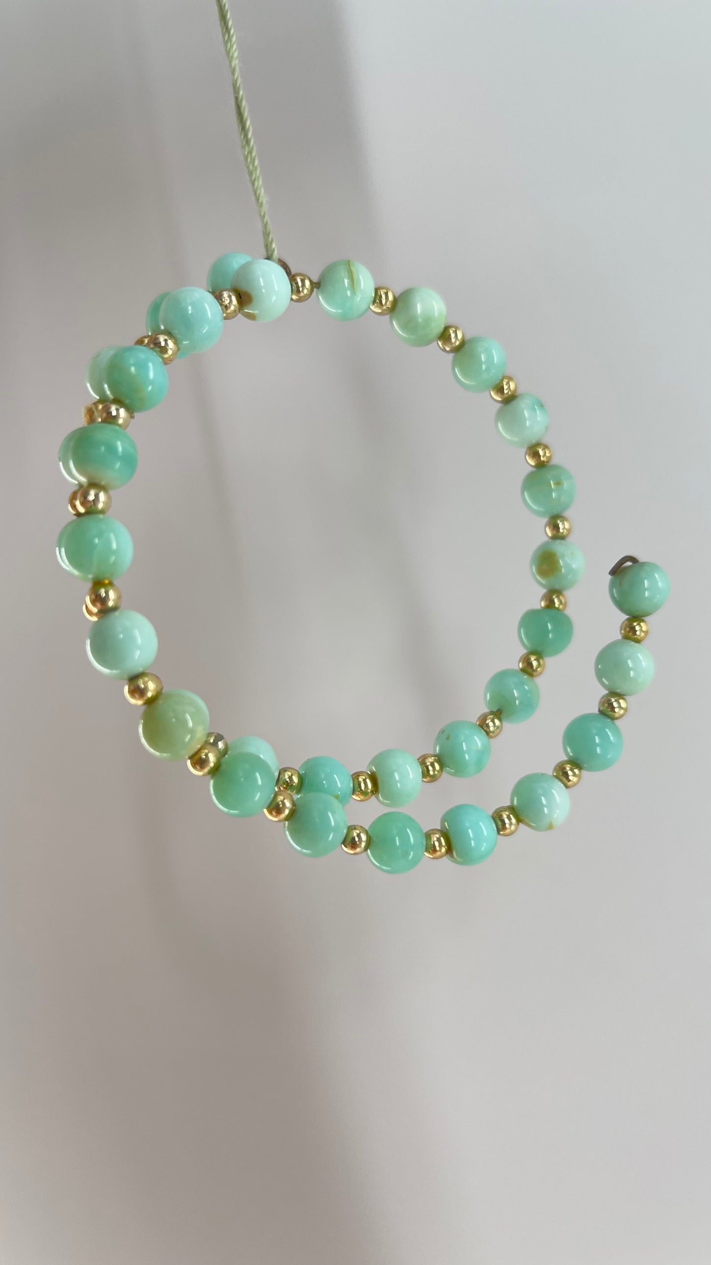 Vintage Blue Peruvian Opal Beads and Faux Gold Spacer Bangle