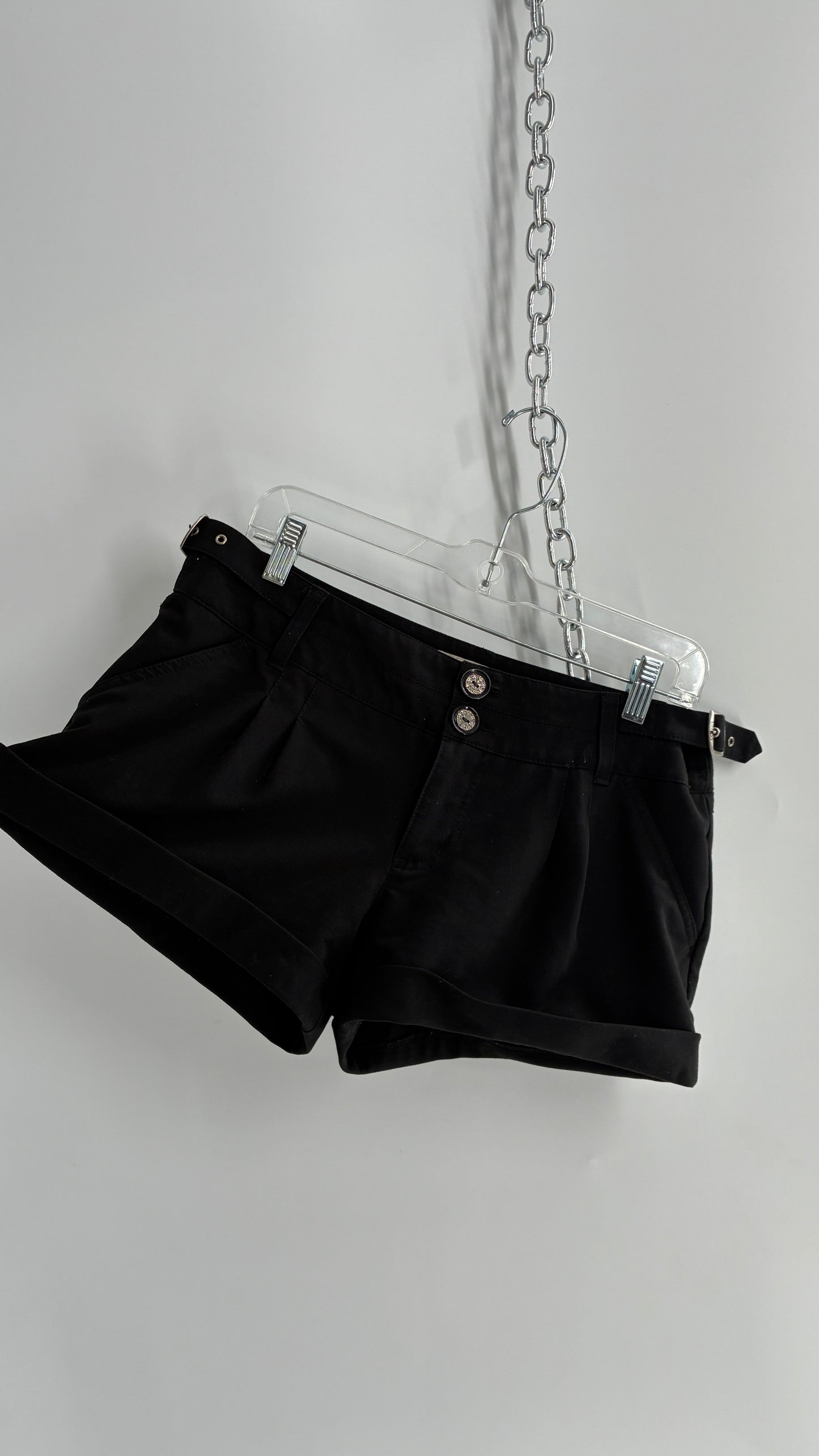 Vintage GUESS Black Cuffed Micro Mini Short with Embossed Details and Bum Pockets (30)