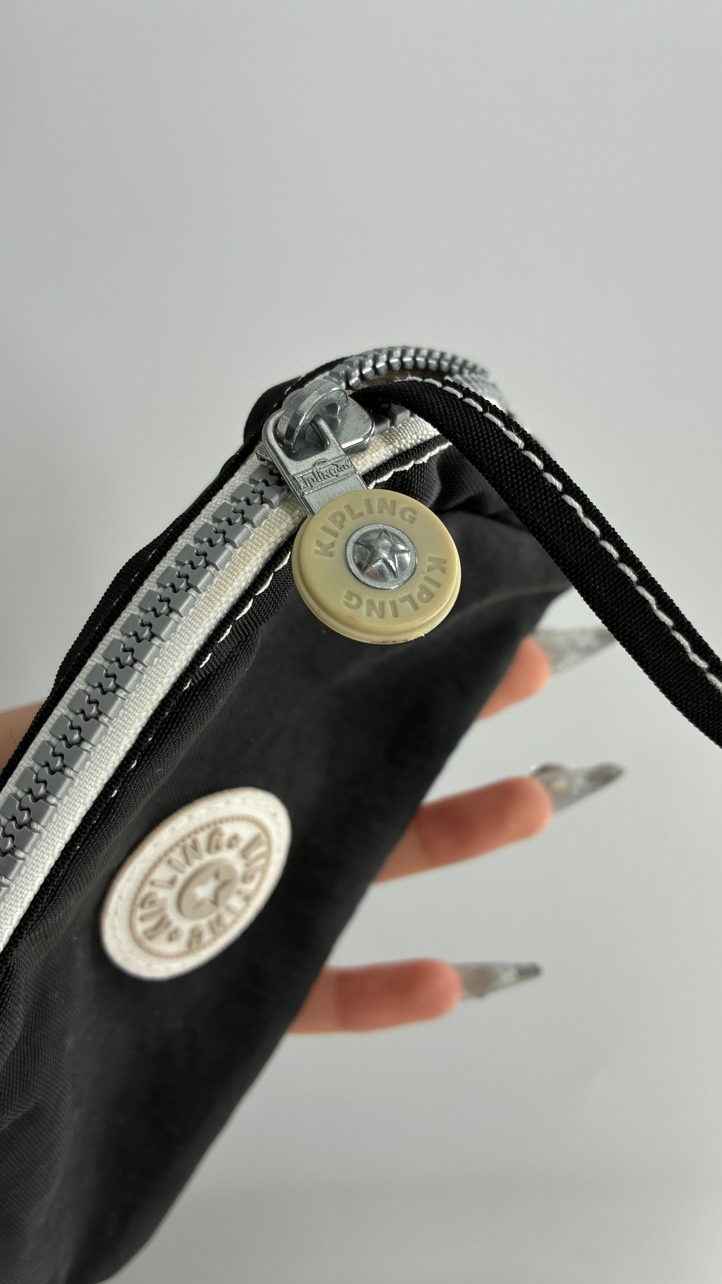 Kipling Black Pouch with Contrast White Zipper