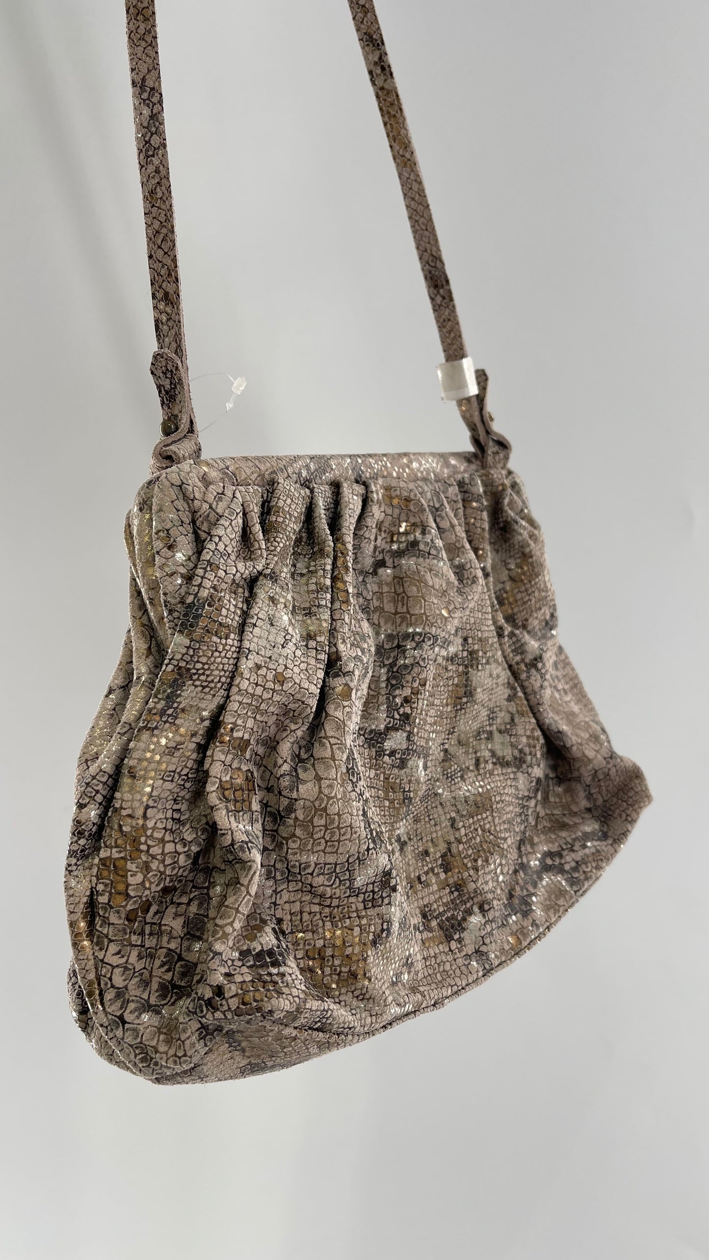 Free People Genuine Leather Clutch and Shoulder Bag Snake Print with Reflective Silver and Gold Flecks