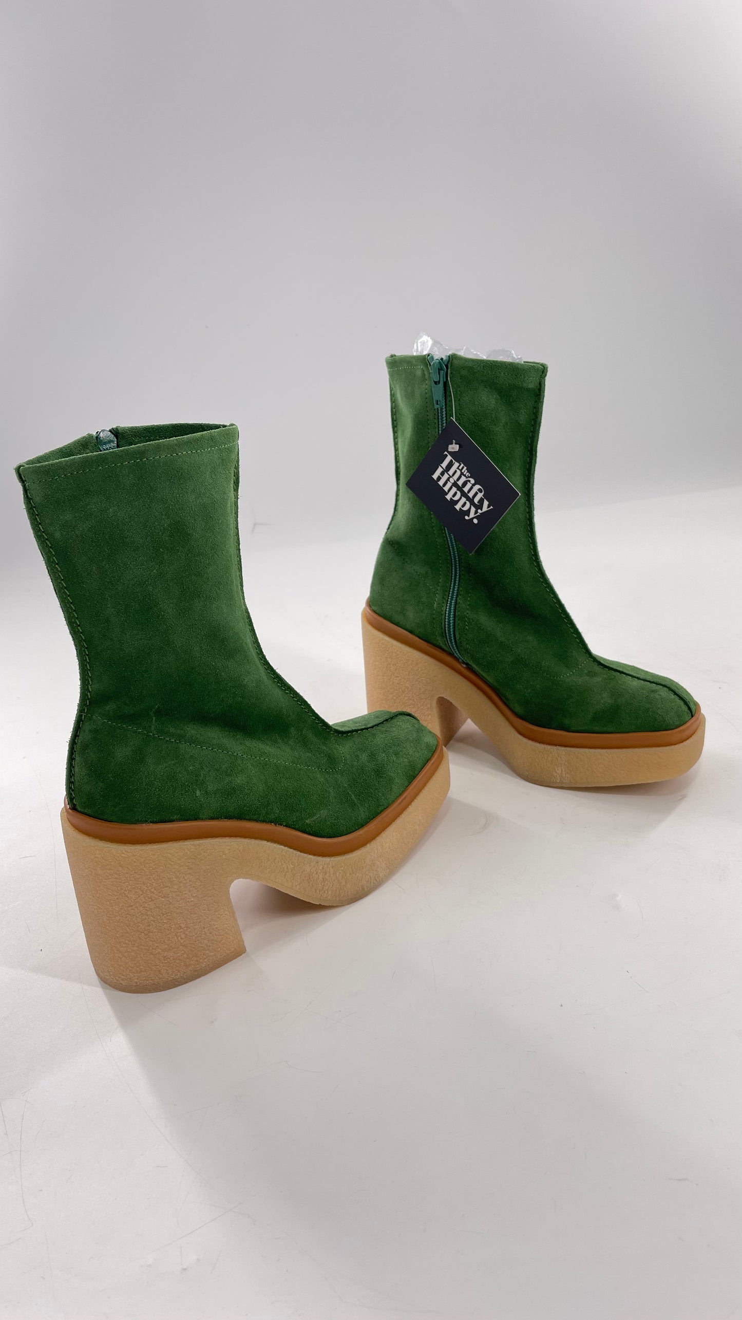 Free People Green Gigi Suede Leather Rubber Heel Boot (36.5)