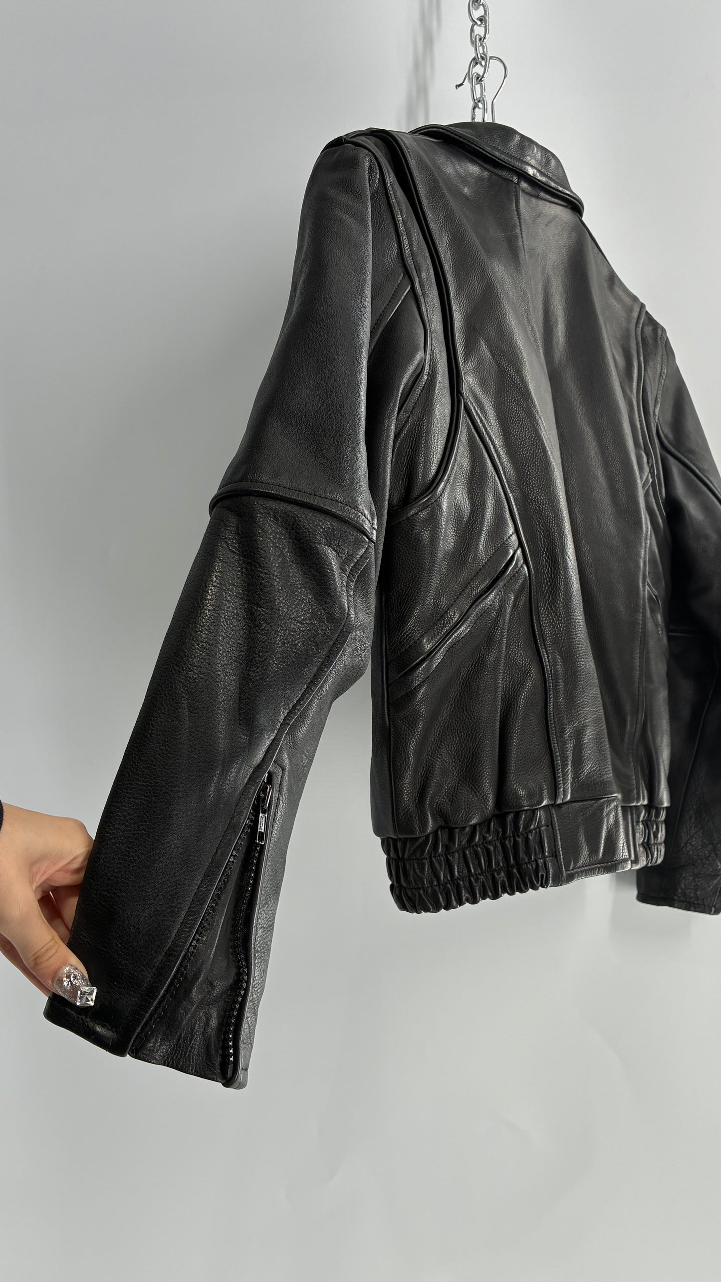 Thinsulate RAIDER Black Leather Motorcycle Bomber Jacket (12)