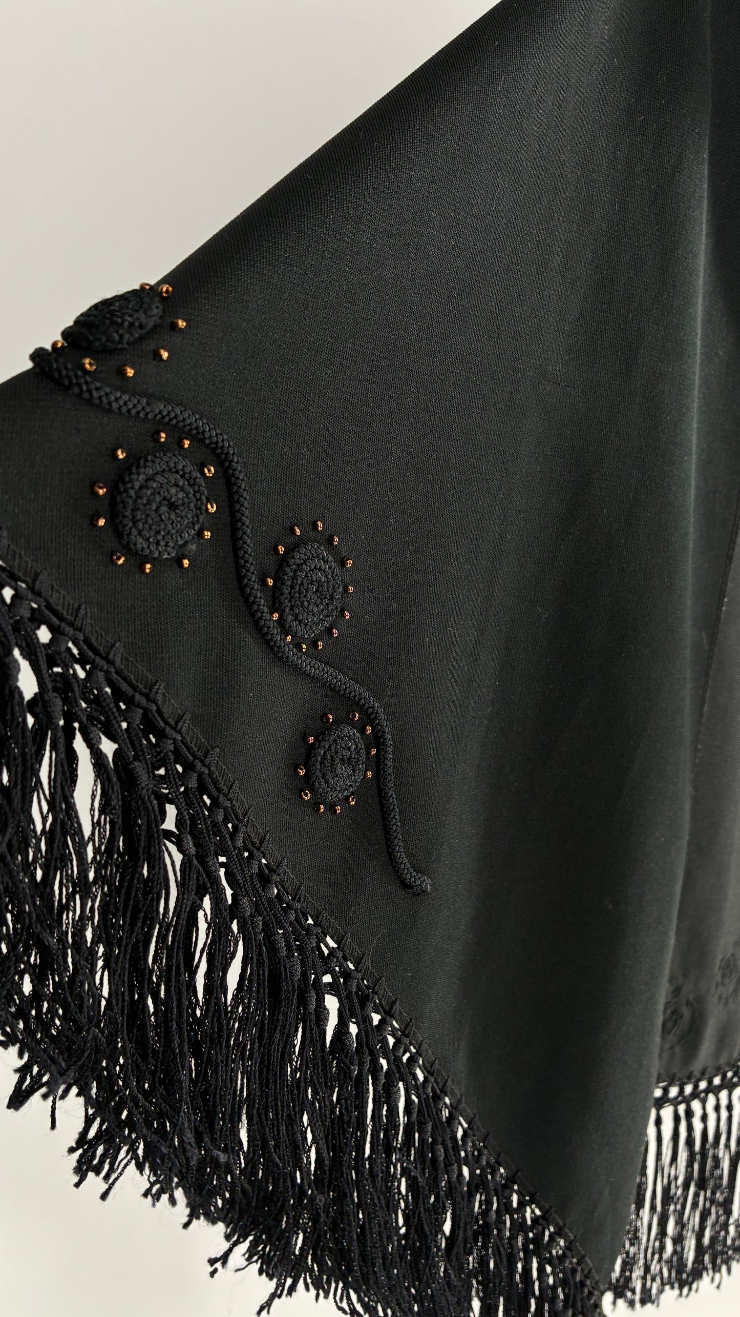 Vintage Designer SUNAKO HATA Cape with Embroidered and Fringe Details