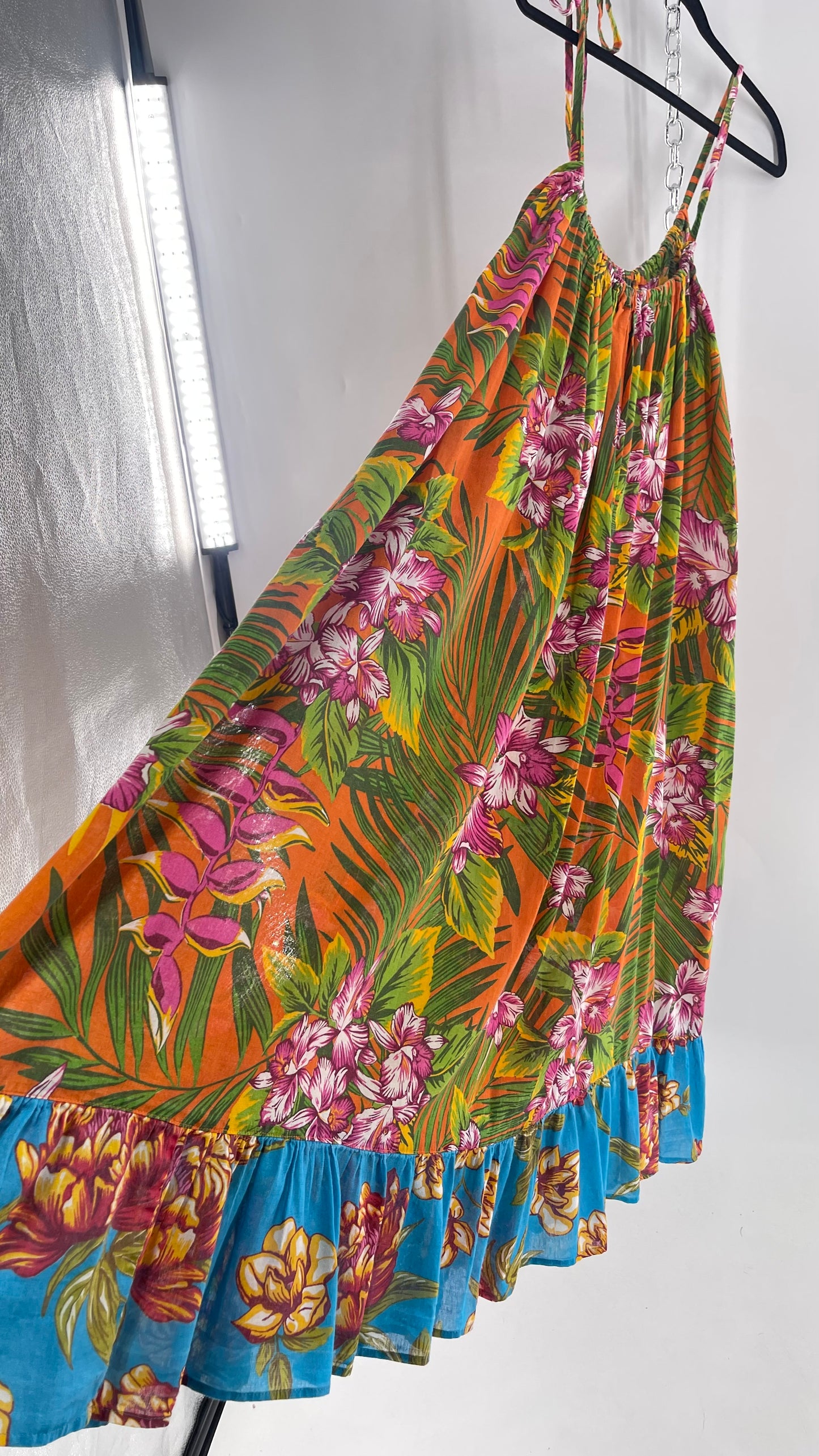 Handemade Brazilian Color Blocked Orange/Blue Floral Maxi (One Size)