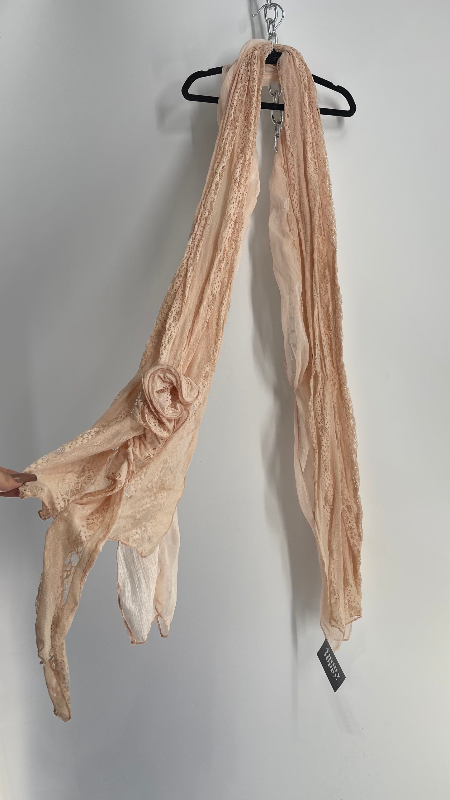 Vintage Dusty Pink Lace Rosette Scarf