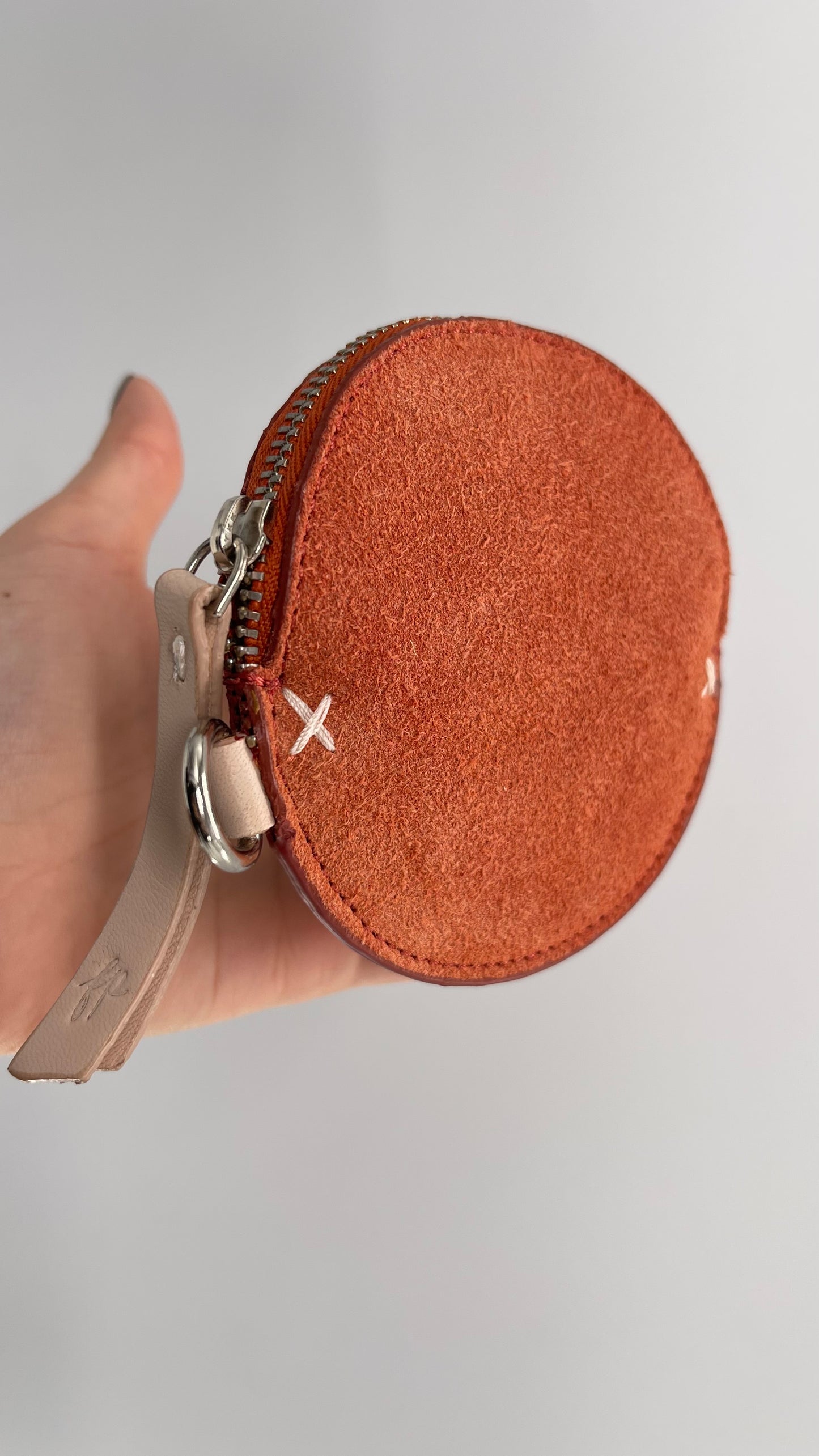 Free People Orange Suede Leather Round Belt Coin Pouch