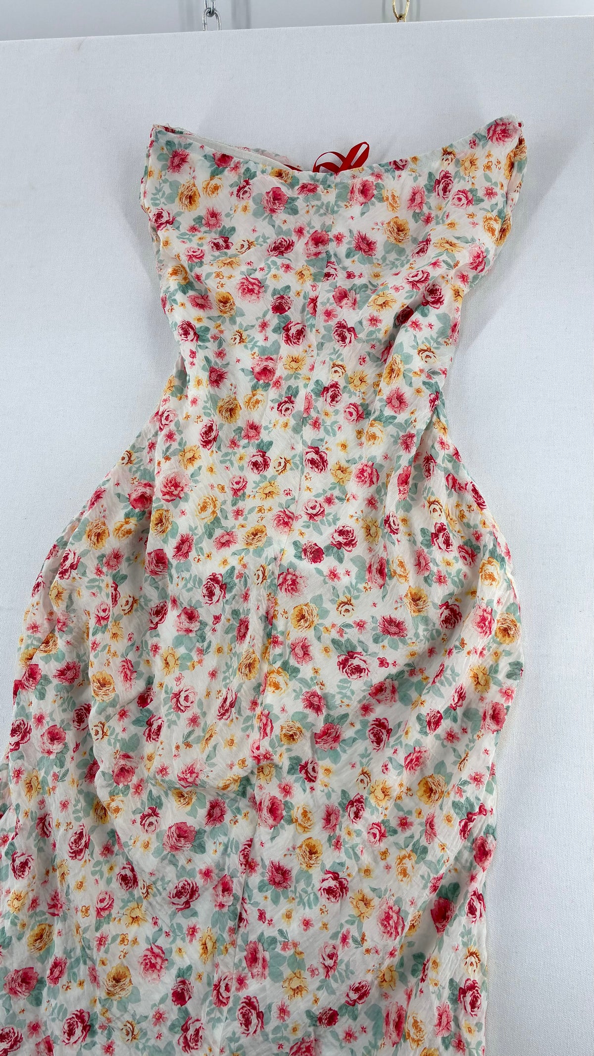 JESSICA SIMPSON Floral Crimped Tube Dress with Ribbon Detail (Medium)