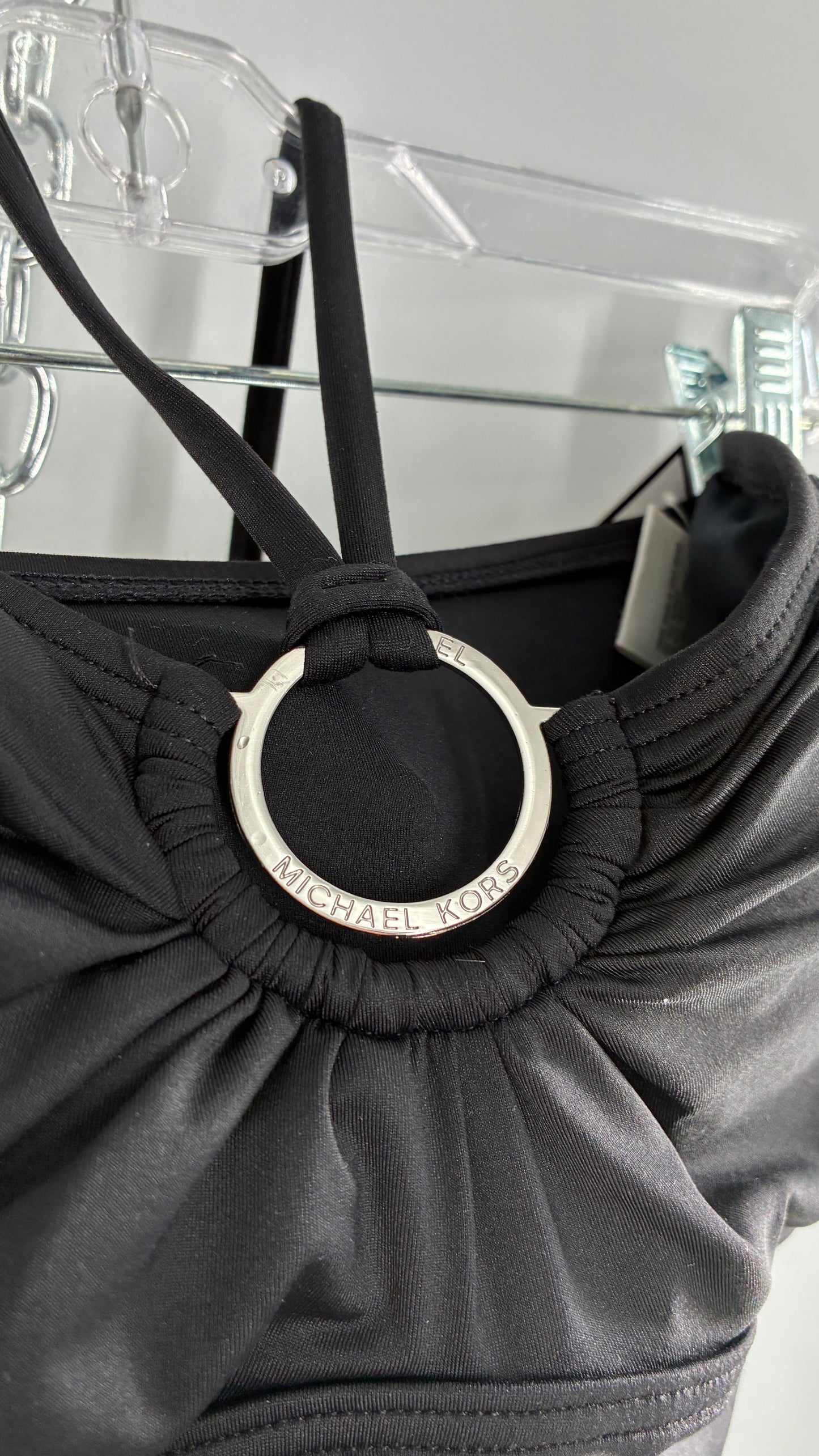 Vintage Michael Kors Ruched Tankini with Adjustable Sides, Halter Choker, and Branded Hoop (Small)