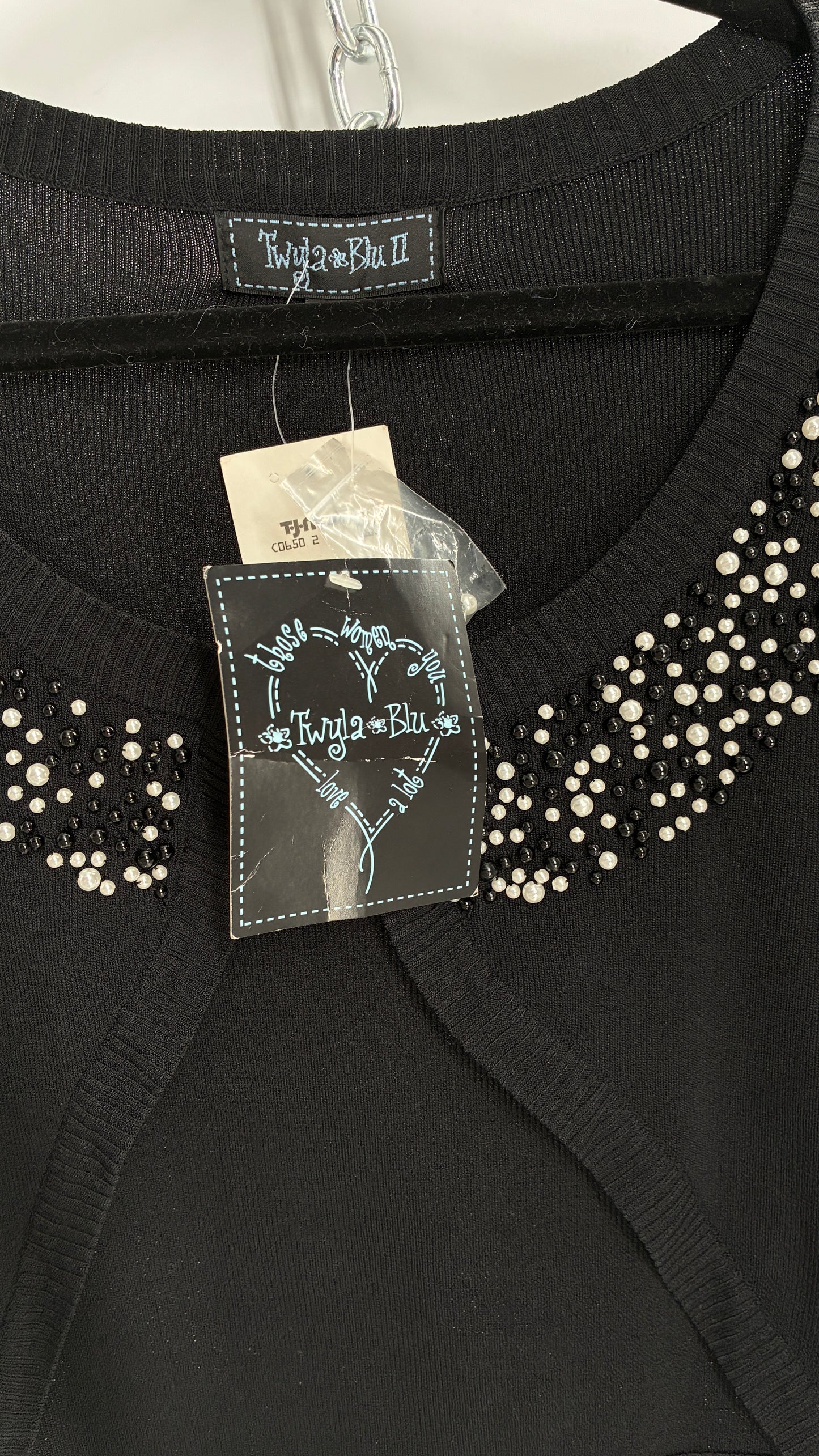 Deadstock Vintage Black Shrug with Beaded, Pearl Details and Tags Attached (3X)