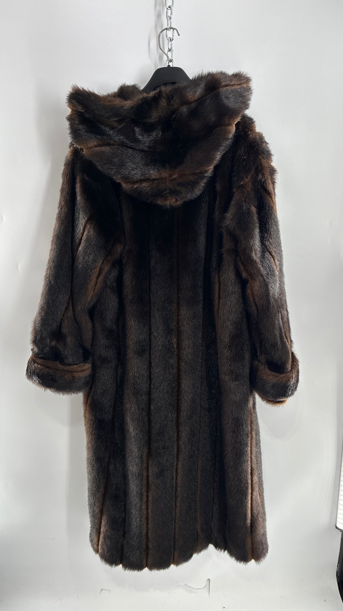 Vintage TALLY HO Hooded and Paneled, Vegan Fur Full Length Coat (Medium)
