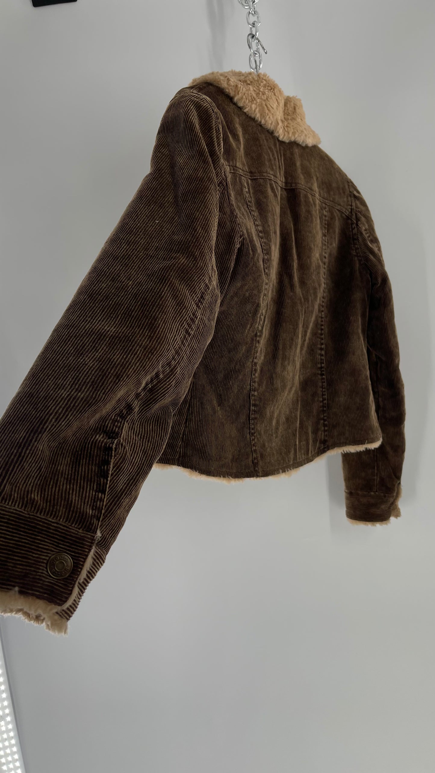 Vintage giacca Corduroy Cropped Jacket with Sherpa/Teddy Collar (Medium)