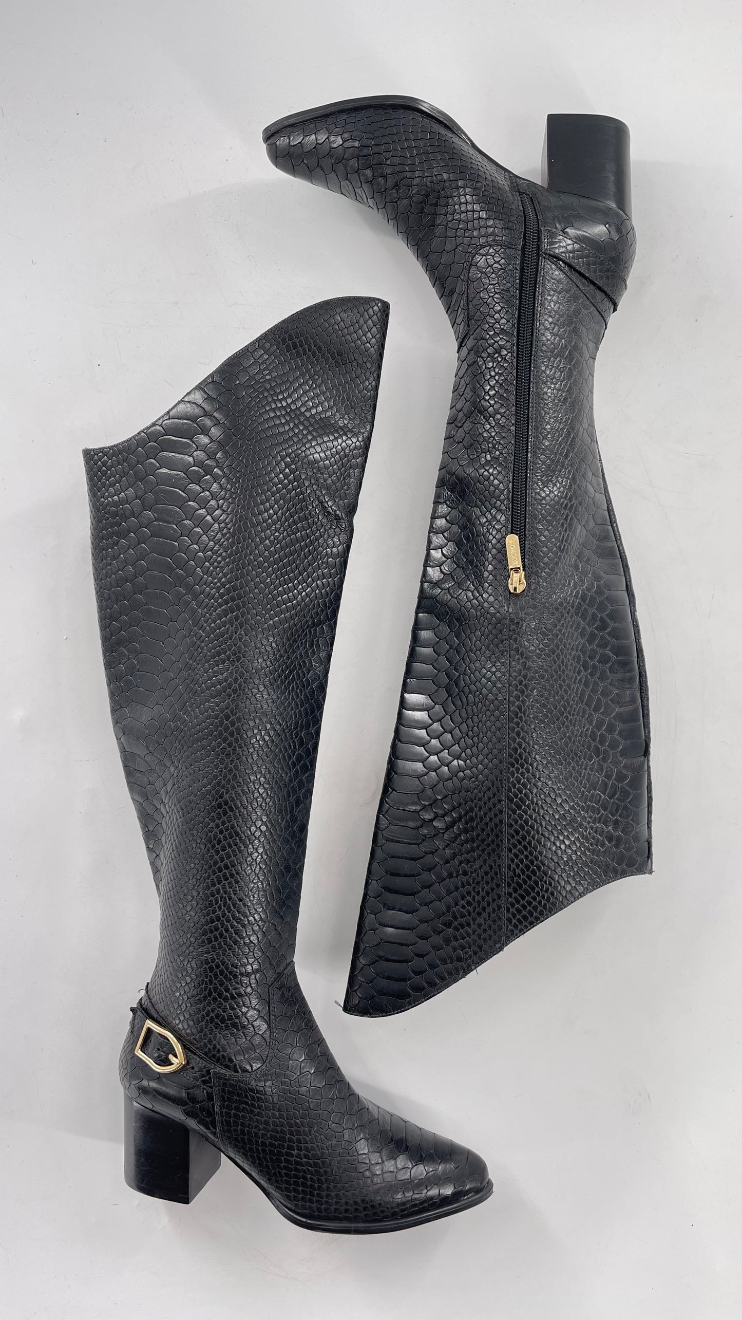 ORCADE Genuine Brazilian Leather Crocodile Embossed/Textured Knee High Boots (5)