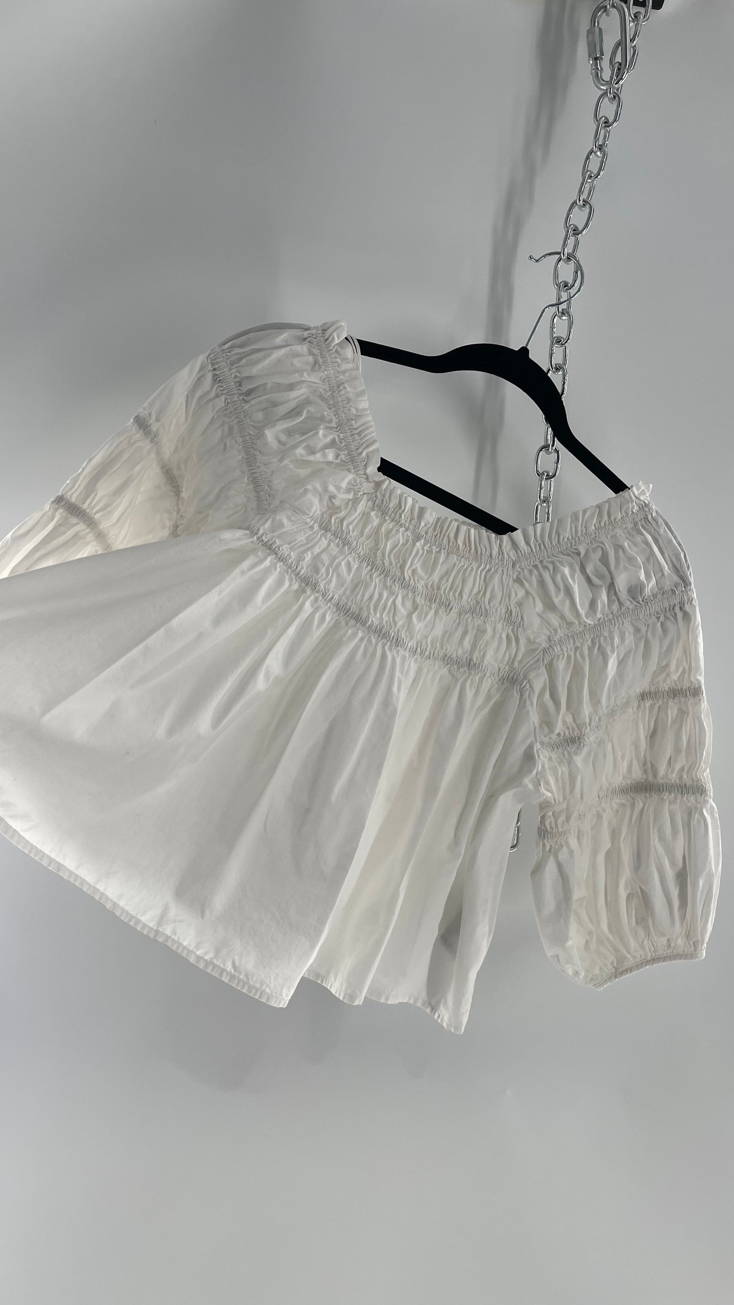 Free People White Smocked Blouse (XS)