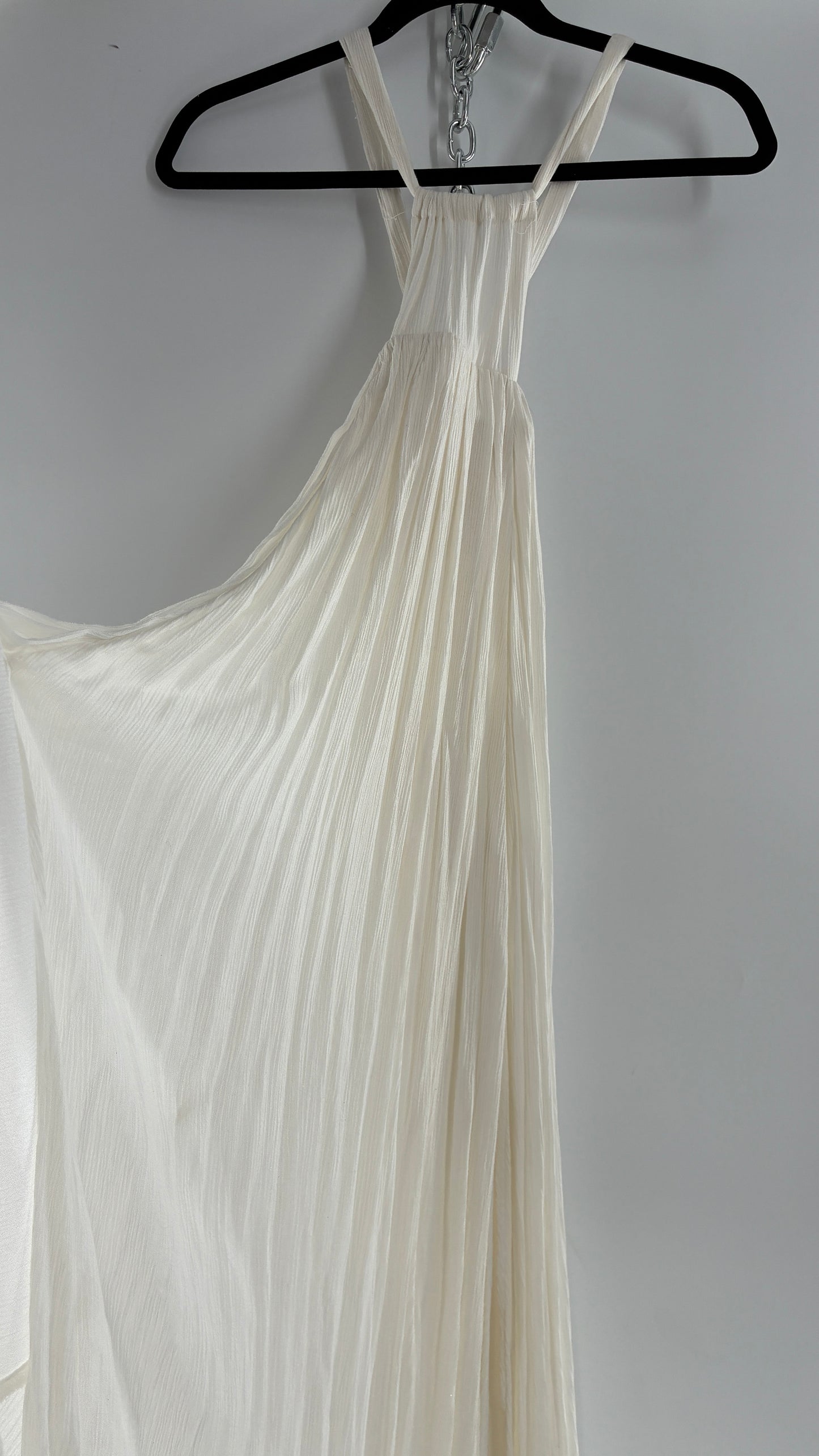 Free People White Voluminous Maxi Gown with Low Open Back (XS)
