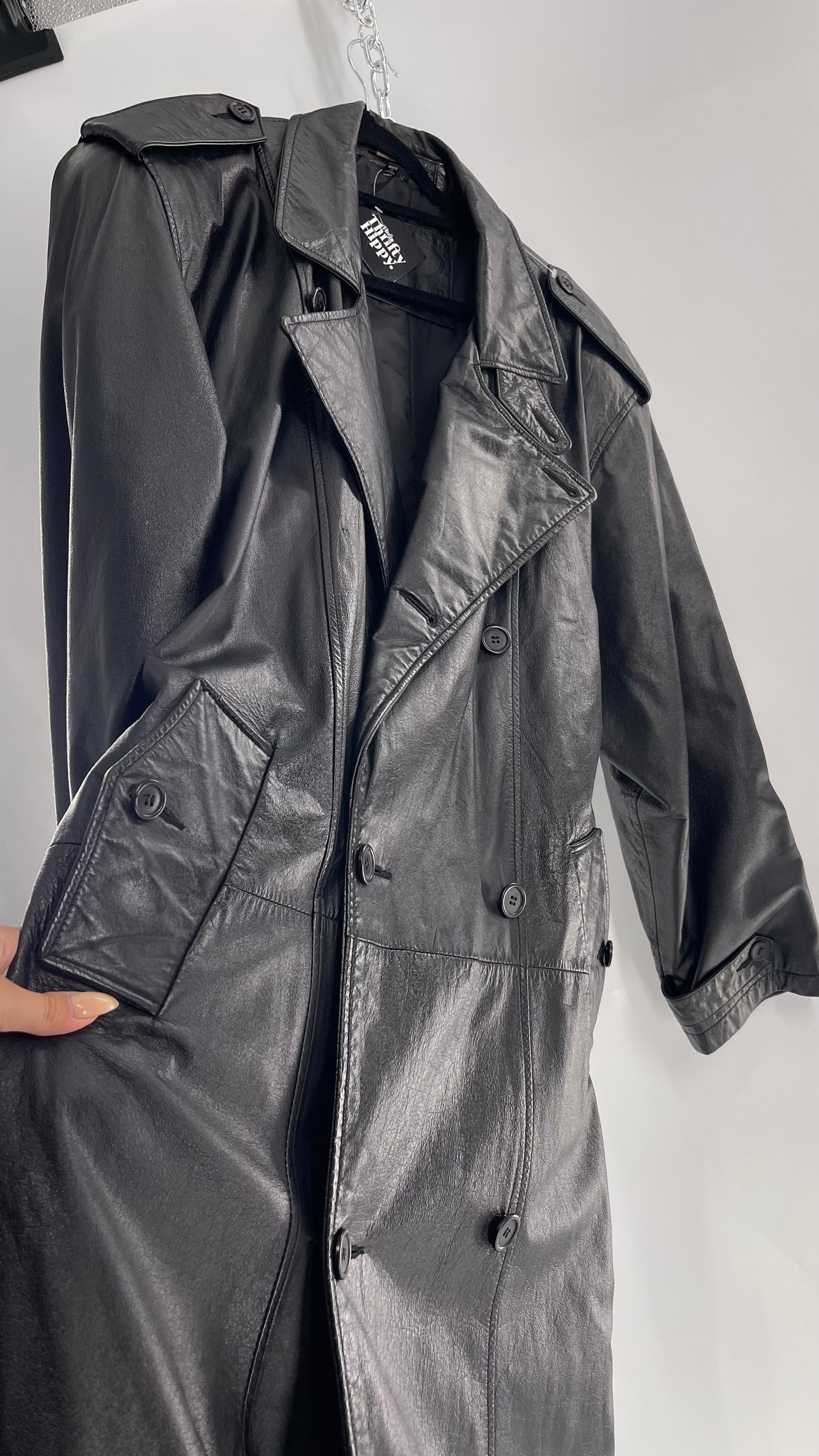 Georgetown Vintage Black Leather Trench Coat (Medium)