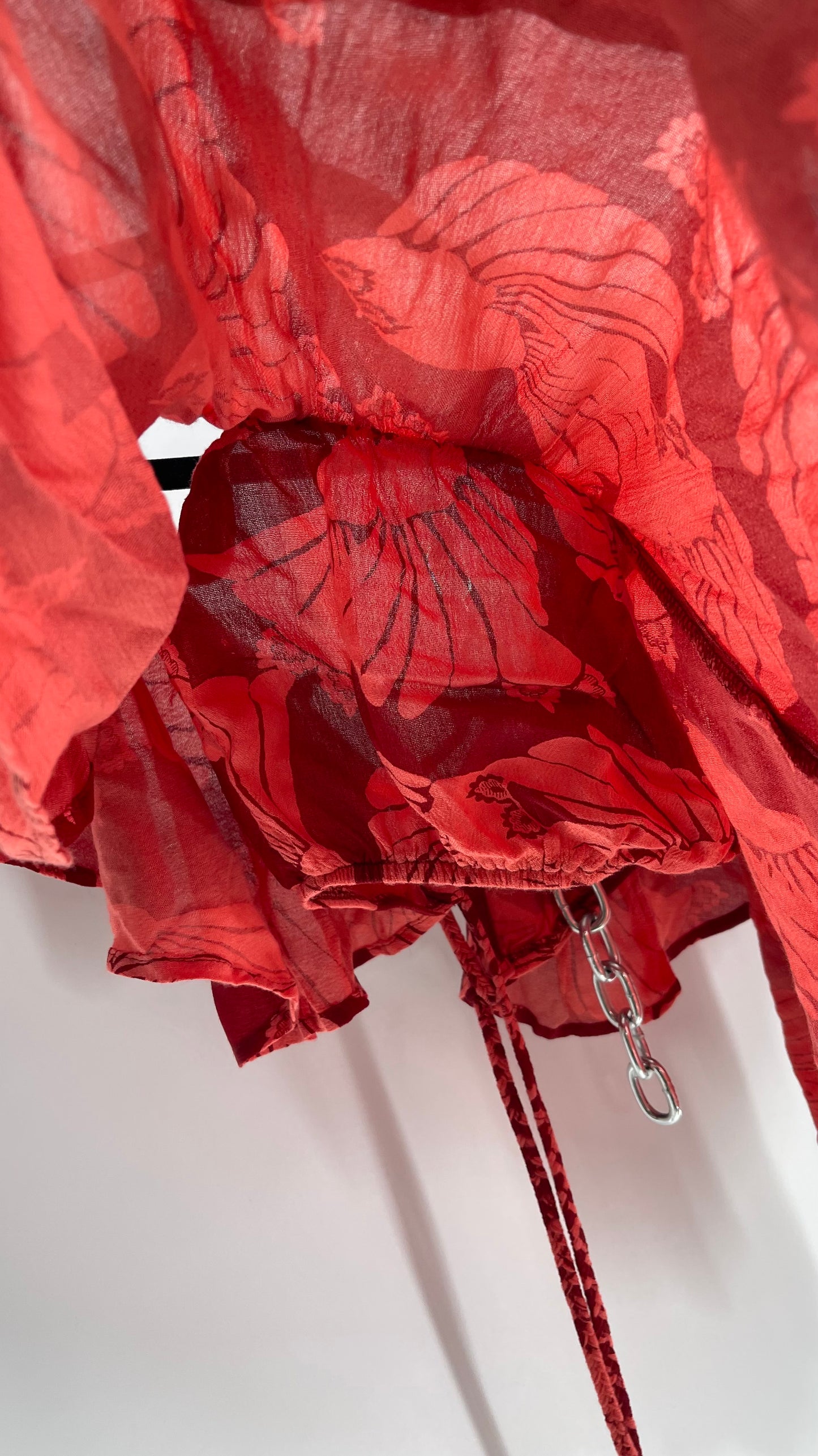 Free People Red Floral Drape Over Bandeau with Tie Up Back (Medium)