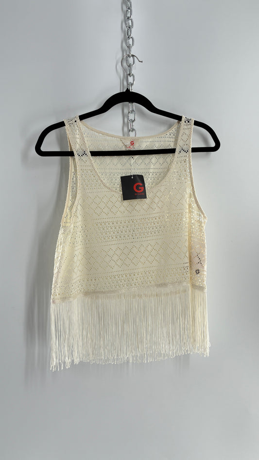 Vintage Guess Off White Fringed Country Classics Concert Top (Medium)