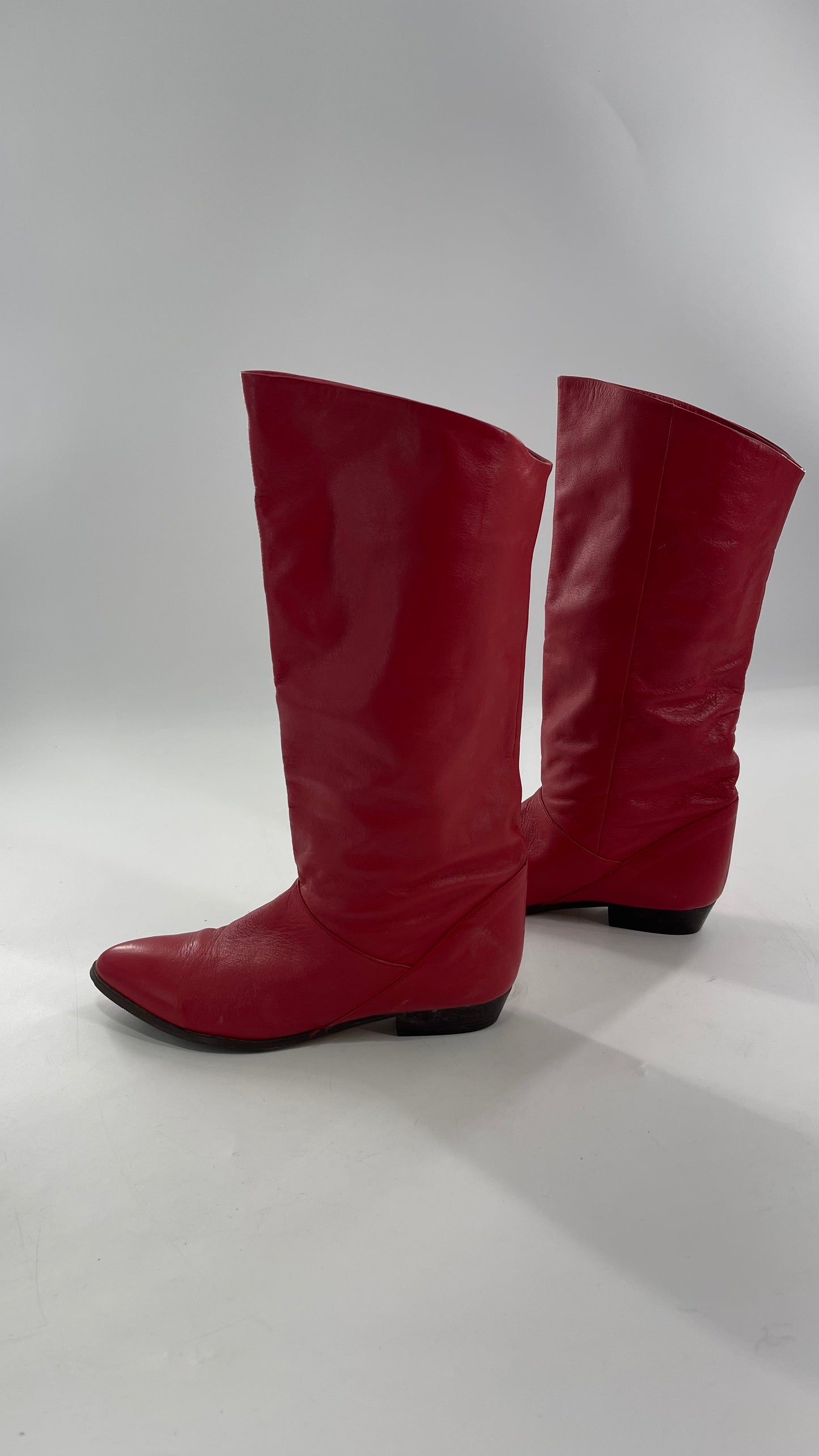 Vintage 1980s Red Argentinian Leather Pointed Toe Baggy Boots (8)