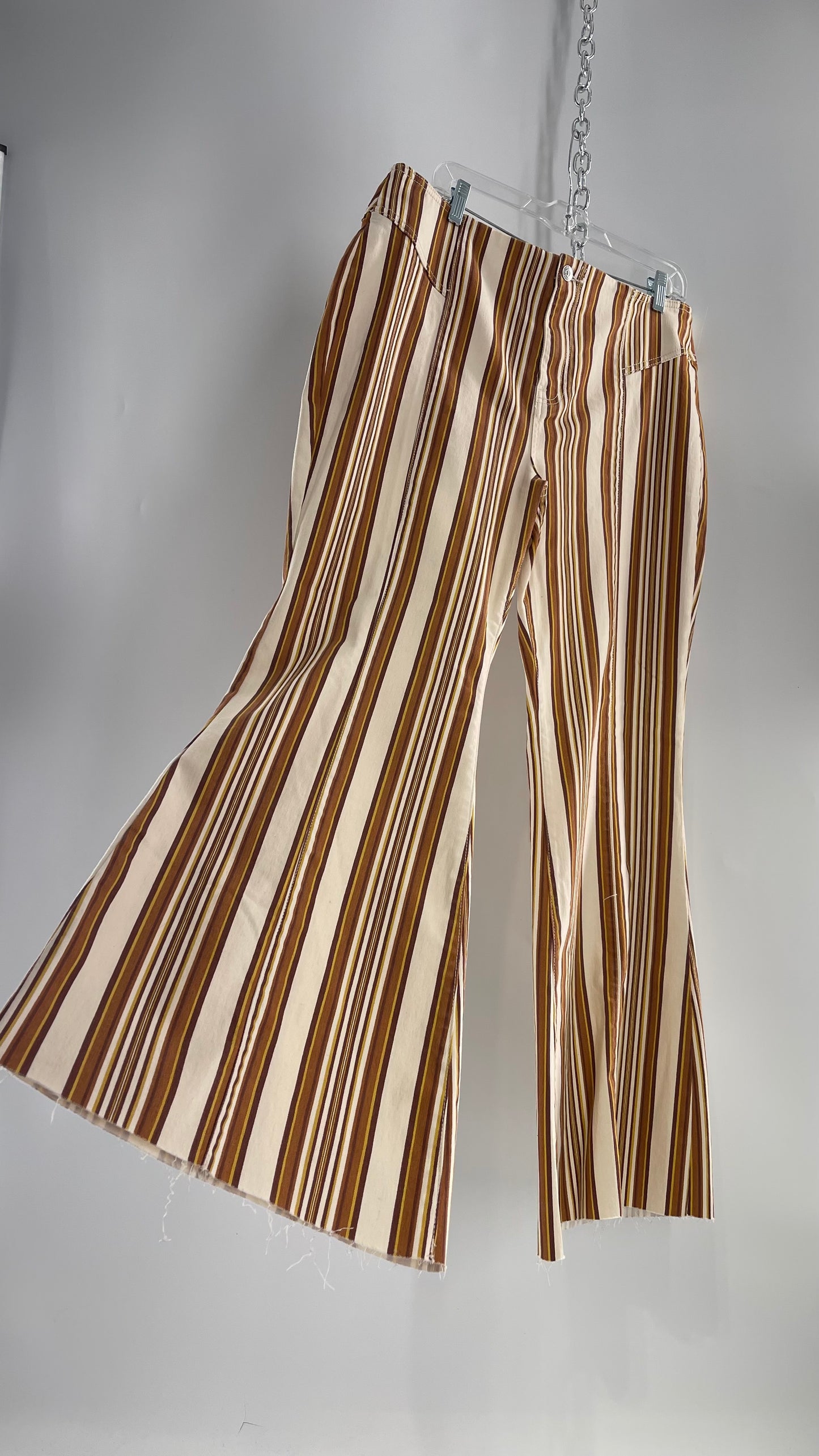 Free People 70s Striped Mustard and Rust Tones Flare Leg Bell Bottoms (33)