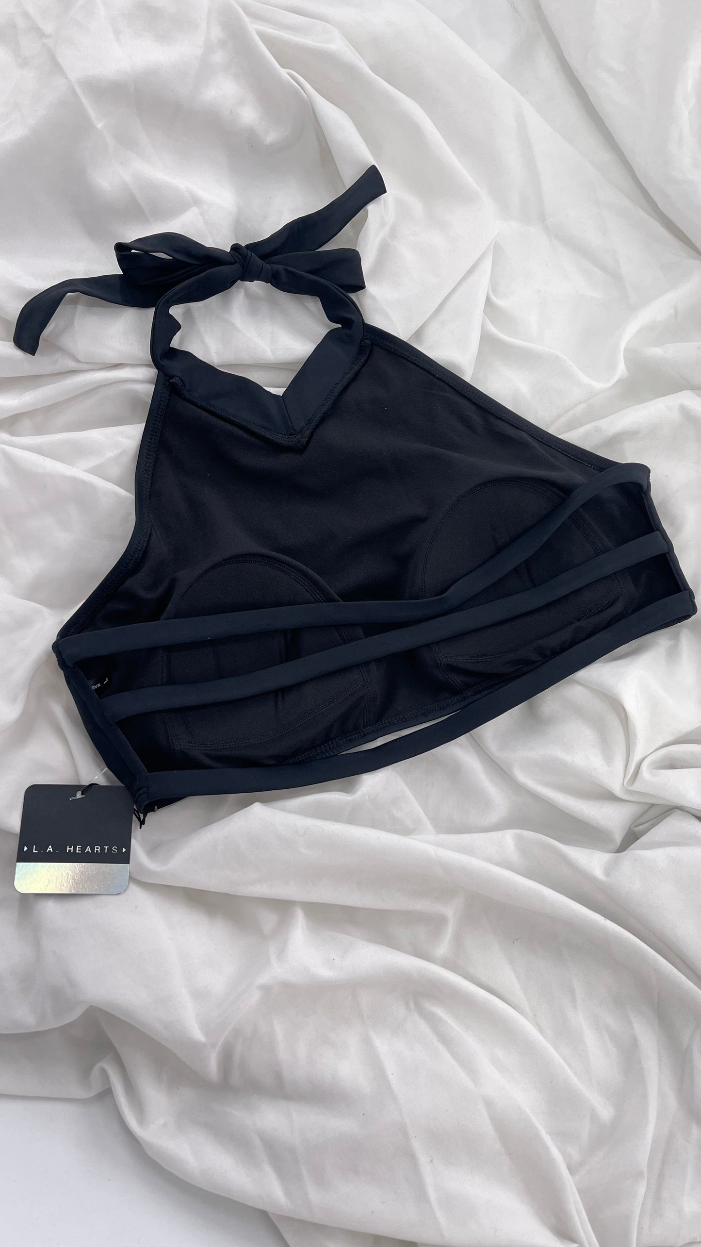 Pacsun LA Hearts Black Halter Swim Top (Large)