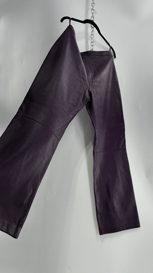 Vintage SHIN CHOI Genuine Italian Leather Purple Side Closure Low Rise Pants (12)