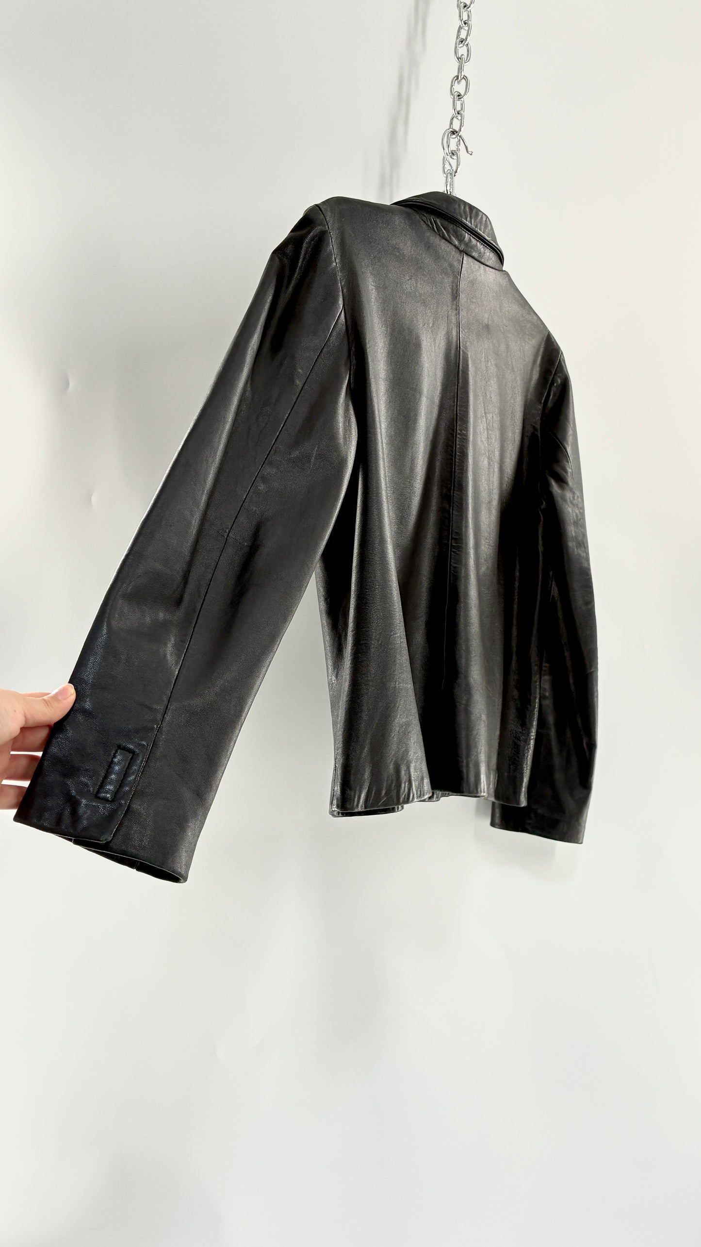 Vintage INC 1990s Black Genuine Ultra Soft Leather Collared Jacket with Velcro Closure Never Worn (Medium)