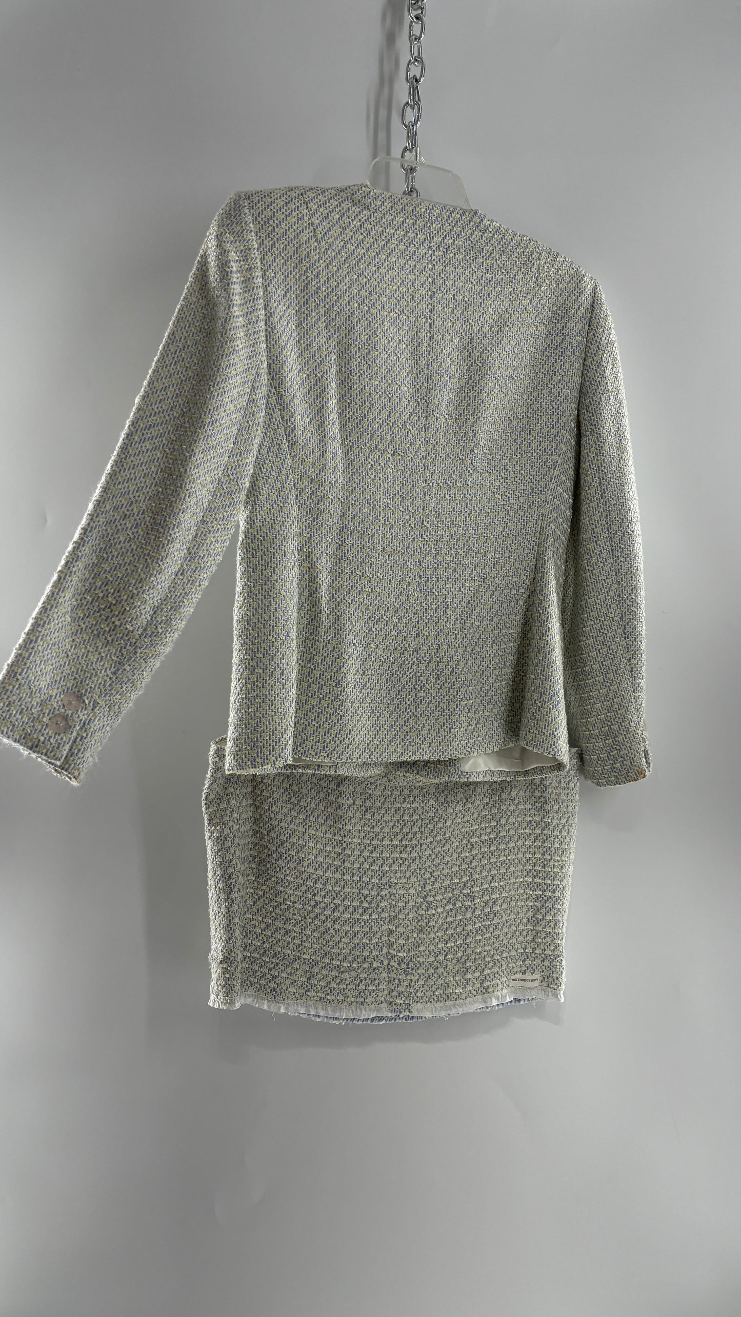 Vintage Blue and Yellow Tweed ANNE KLEIN Suit Set with Upcycled Micro Mini Skirt (2)