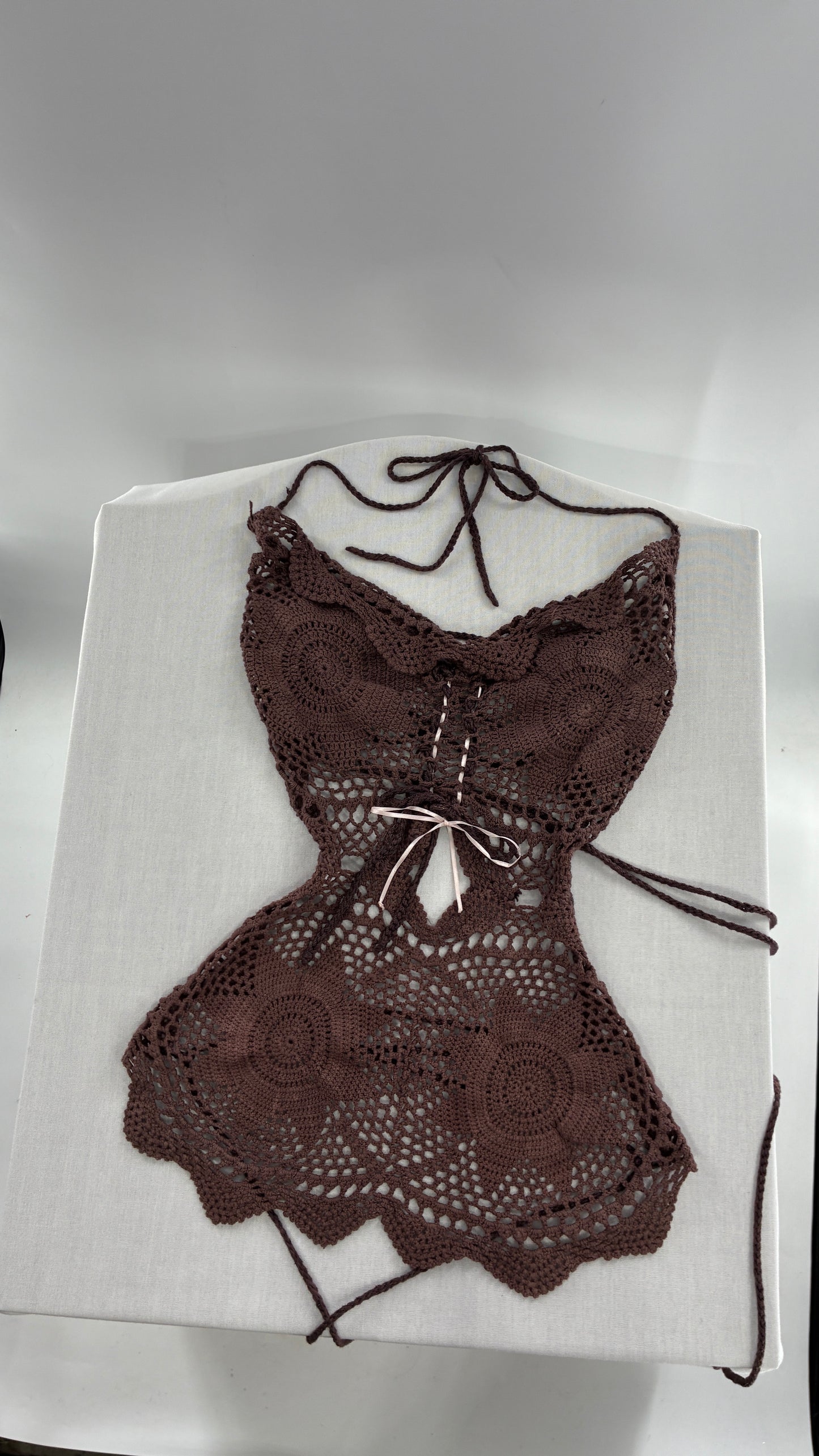 Handmade Brown Crochet Backless Tunic (One Size)