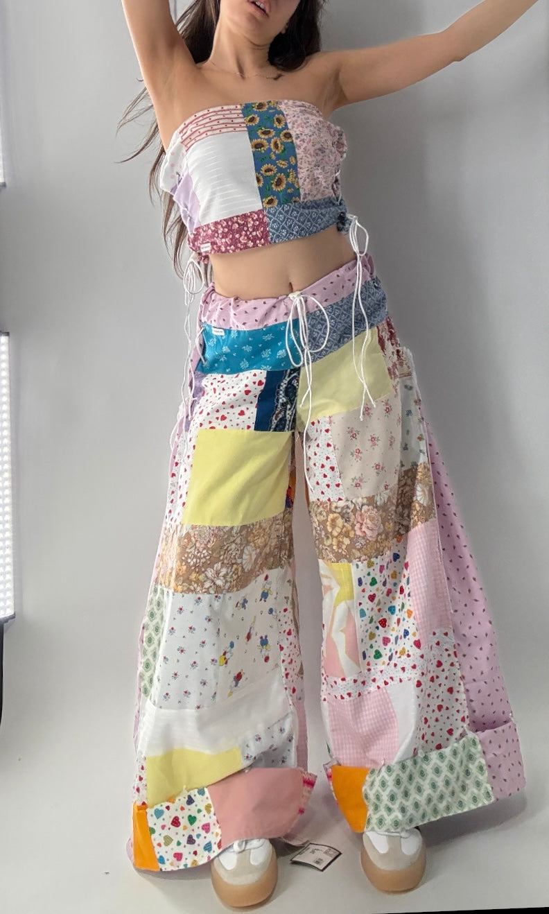Vintage Handmade Patchwork Picnic Princess 2 Piece Set (XS-XL One Size)