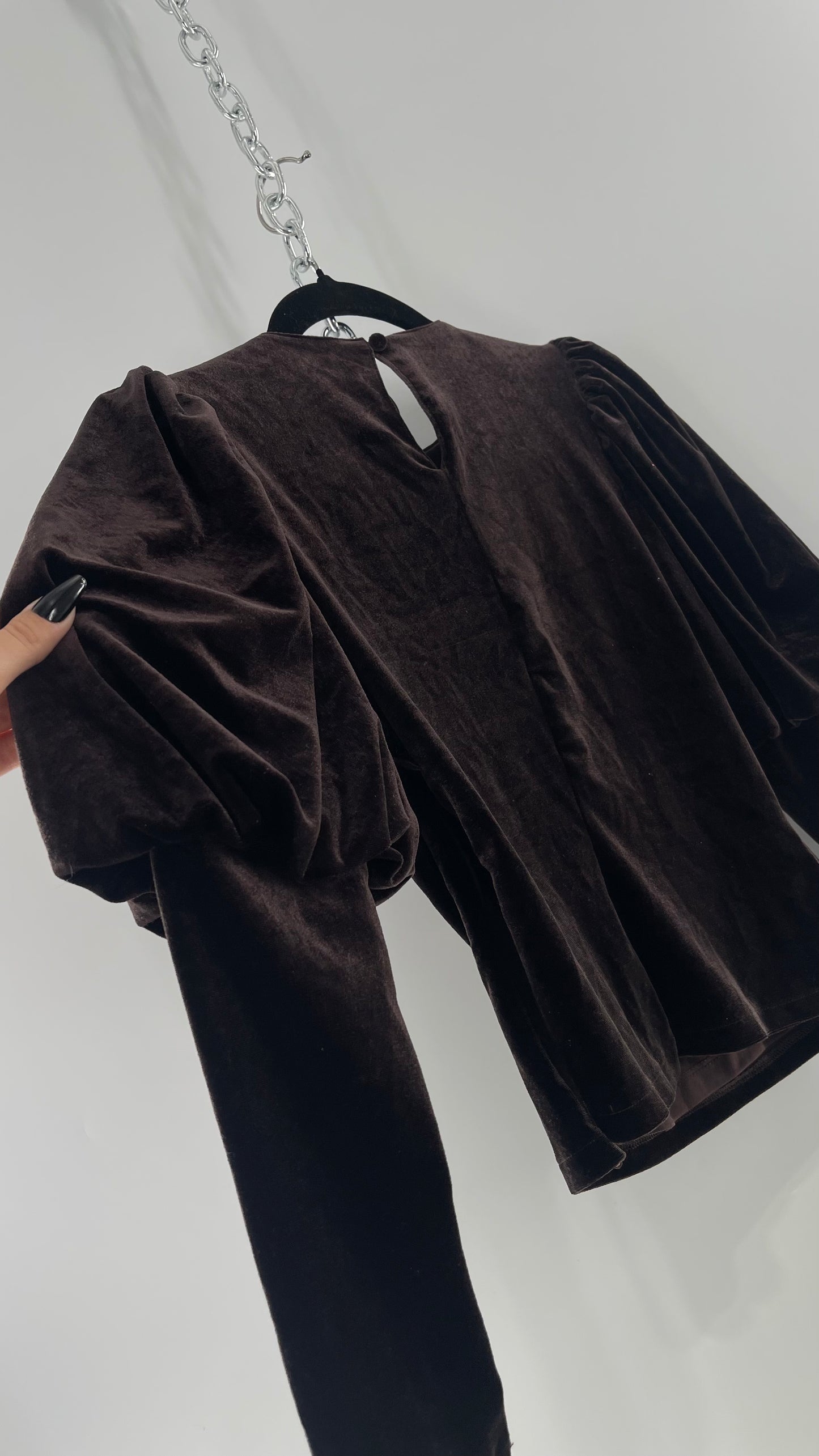 Anthropologie Sundays in Brooklyn Dark Brown Puff Shoulder, High Neck, Juliette Sleeve Blouse (XXSP)