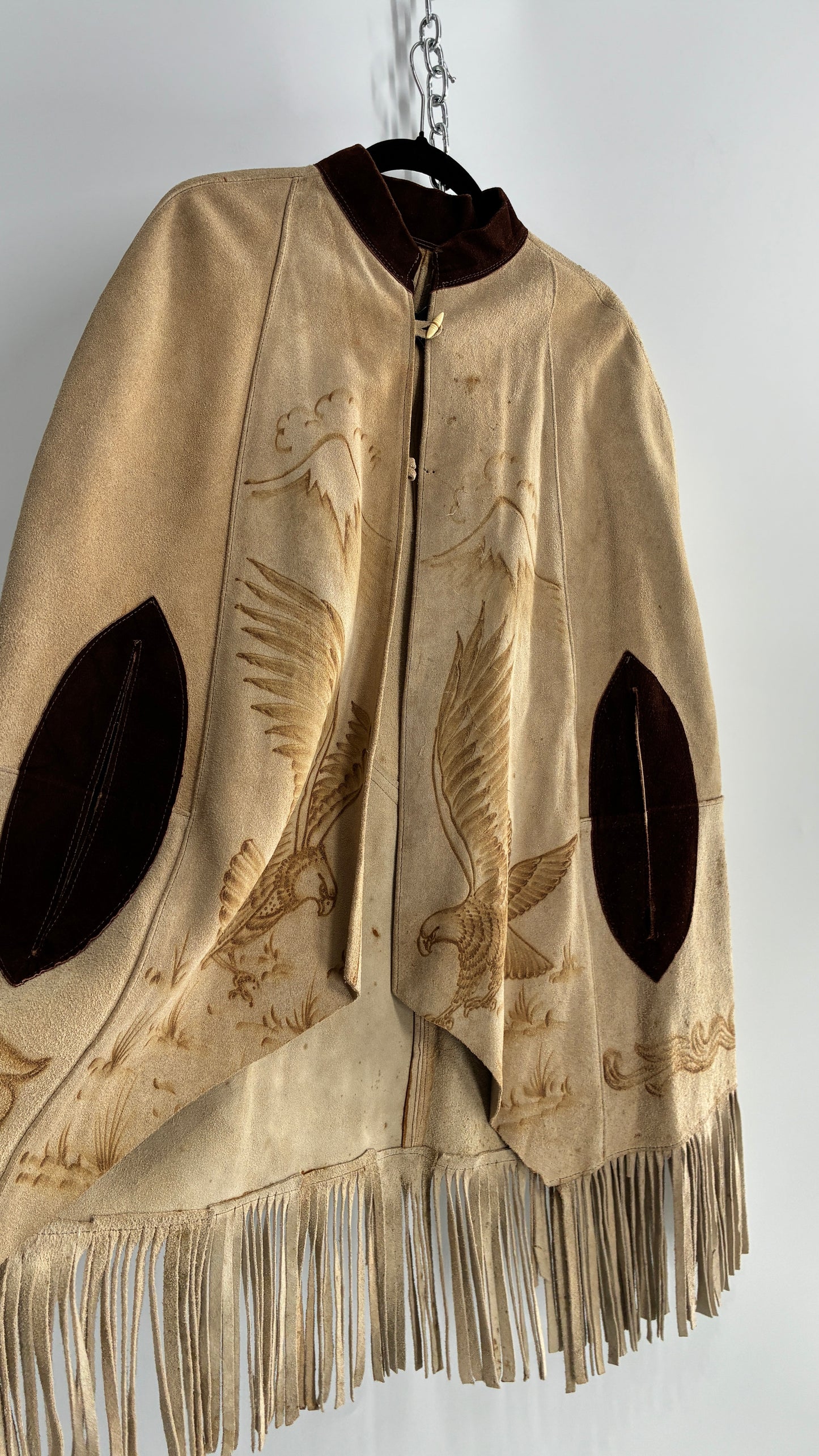 Vintage Animal Hide Engraved Poncho OverCoat (C)(One Size)