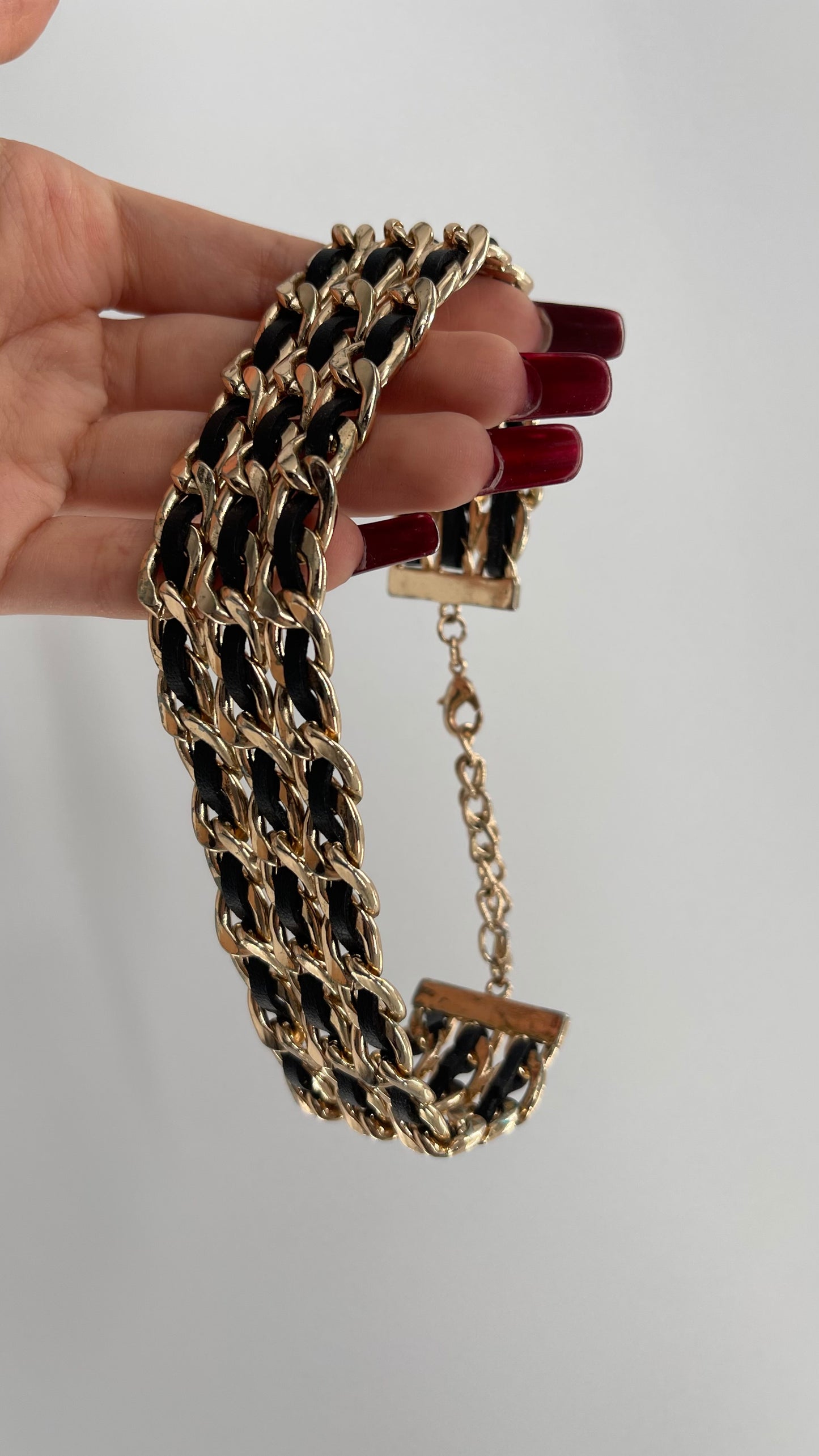Free People Black Leather Braided Choker with Gold Metal Hardware