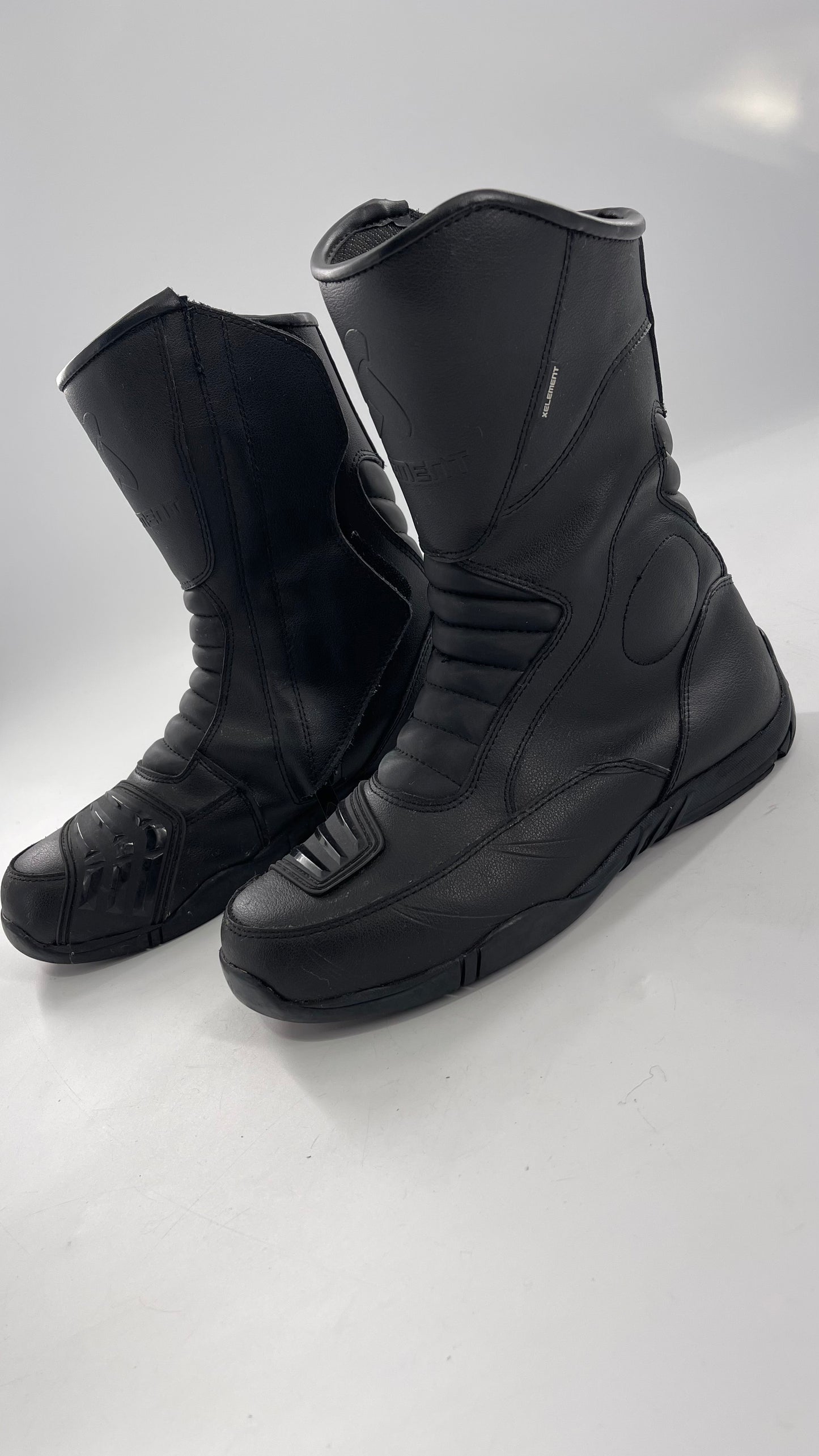 XELEMENT Black Leather Motorcycle Motocross Riding Boots (9.5)